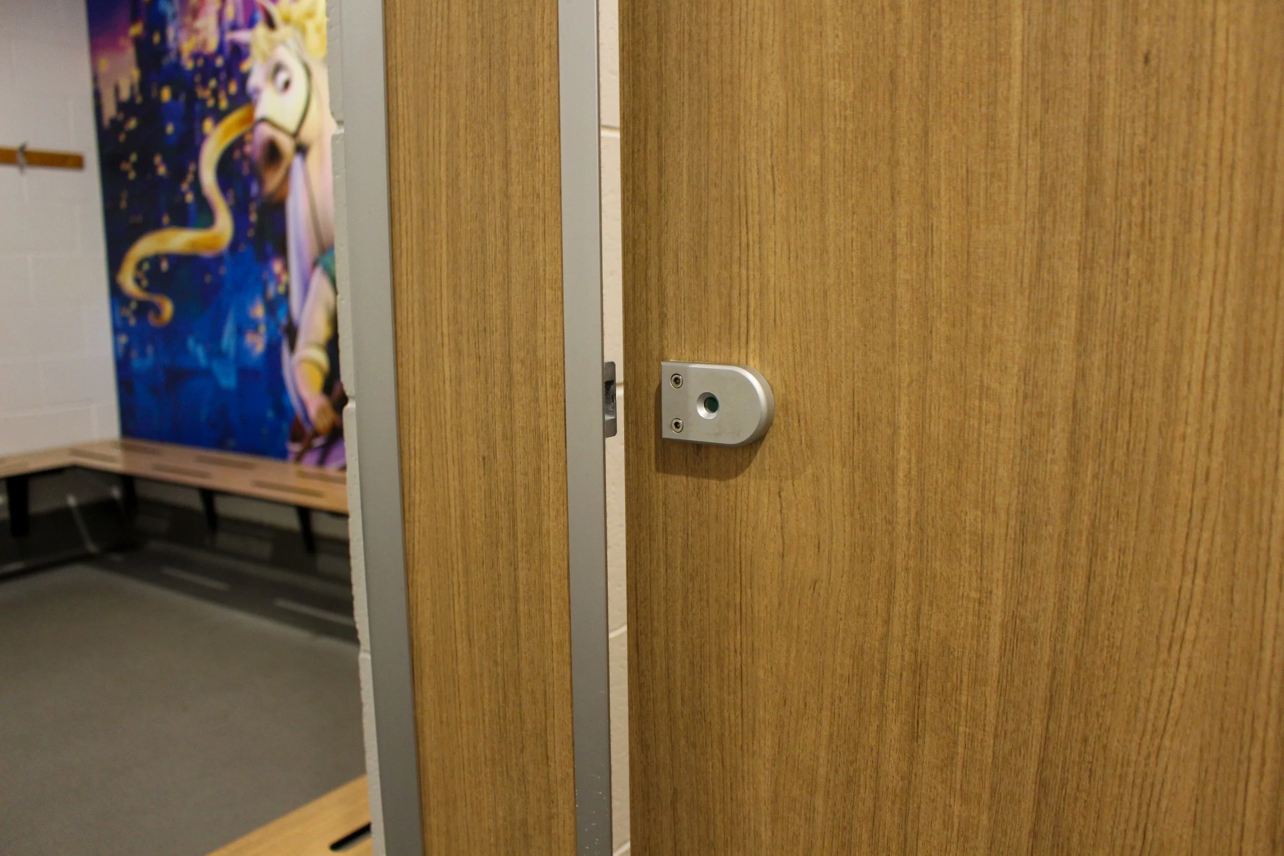 Close up of Door lock on Aqua Gym toilet cubicles