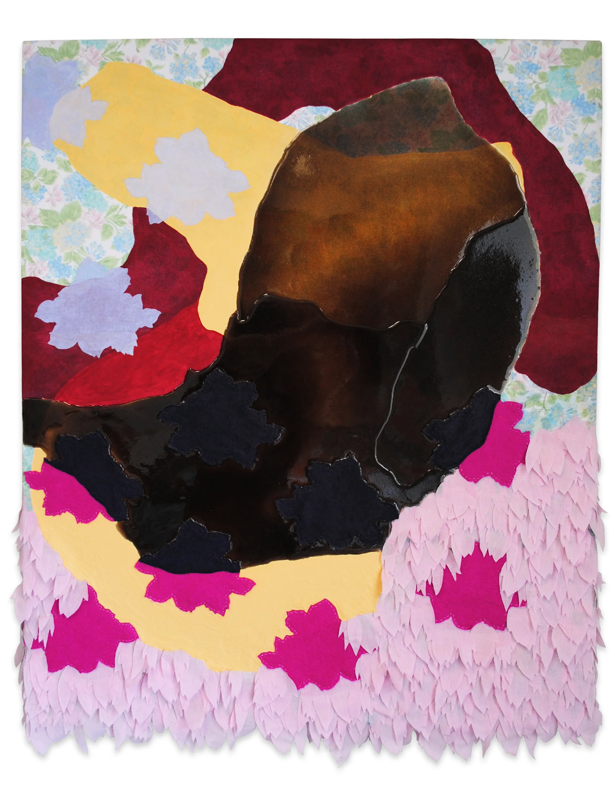   Sundae   2018  Felt, acrylic paint, epoxy resin, and cotton on commercial fabric  30 x 36”    