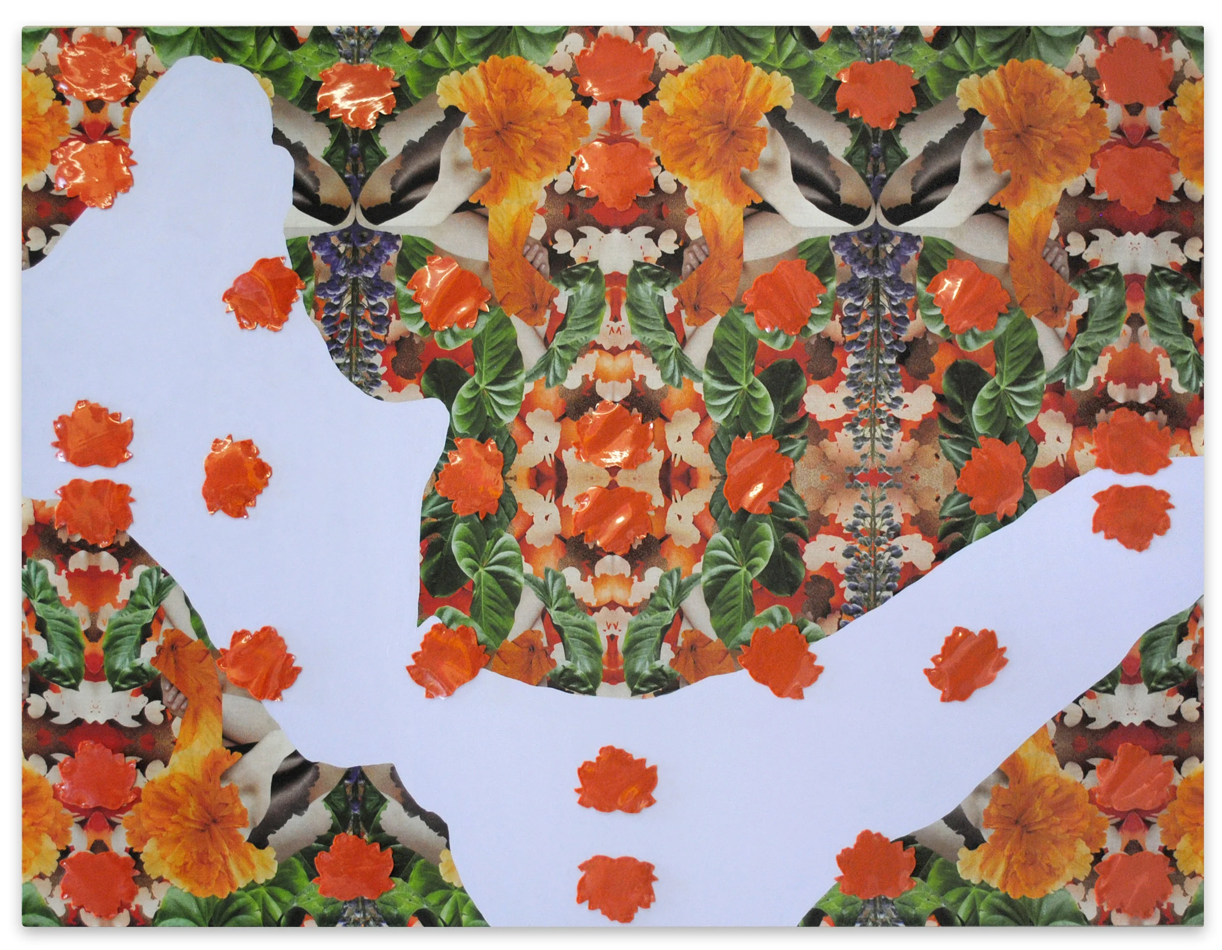   Welcome (Back) To The Jungle   2018  Felt, clear vinyl, and acrylic paint on digitally printed cotton  48 x 36”      