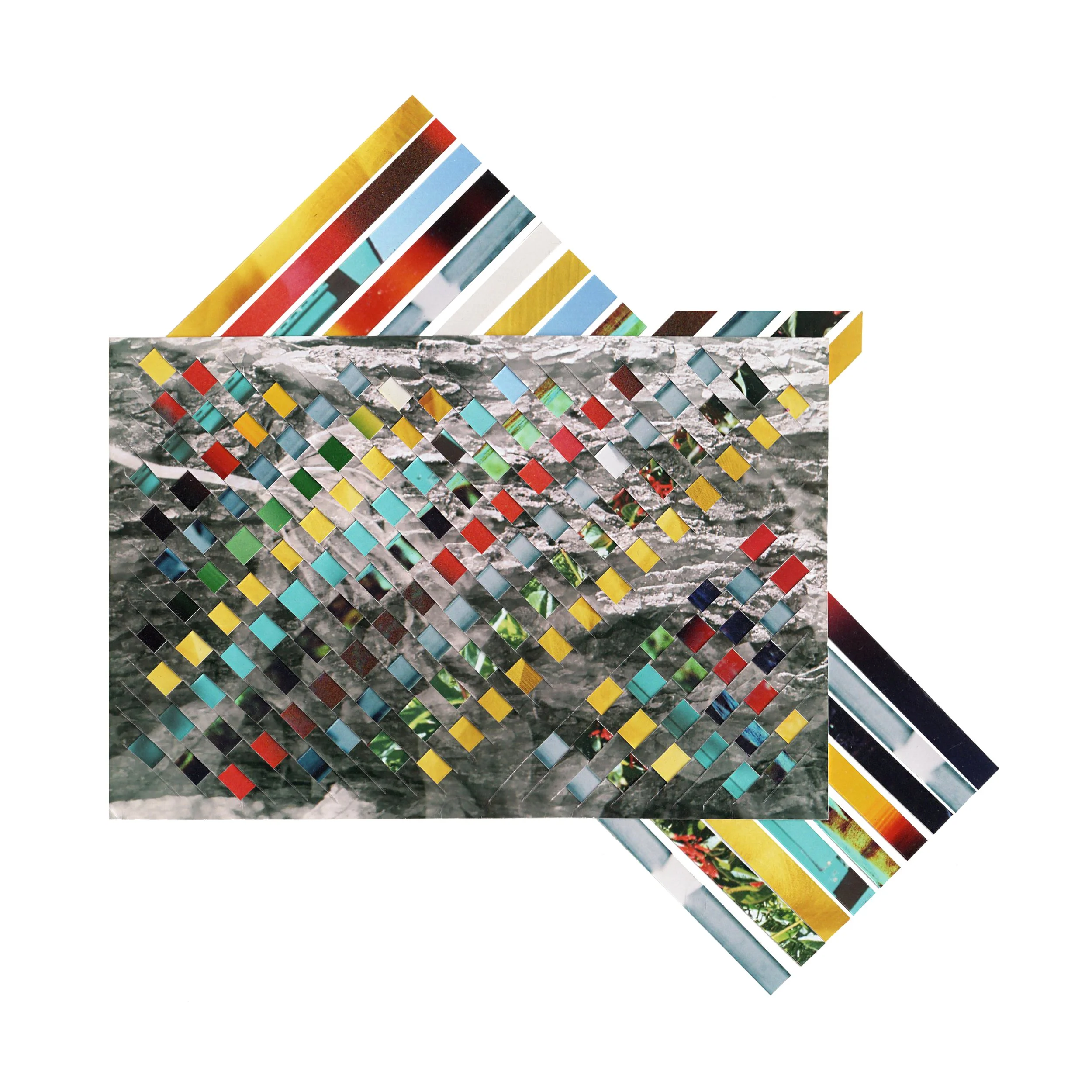   Photo Collage 9   2023  Woven photographs mounted on paper  8 × 8” 