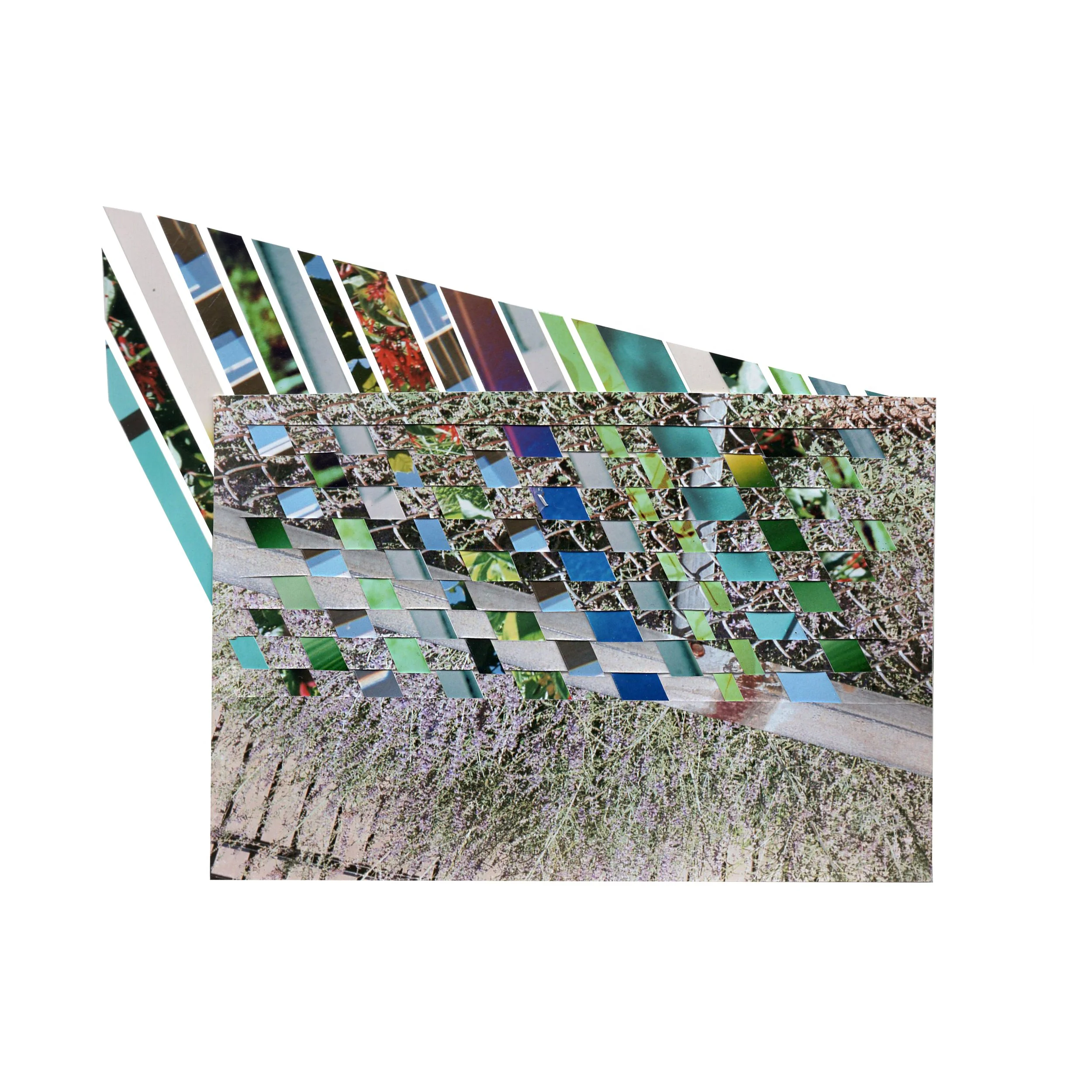   Photo Collage 2   2023  Woven photographs mounted on paper  8 × 8” 