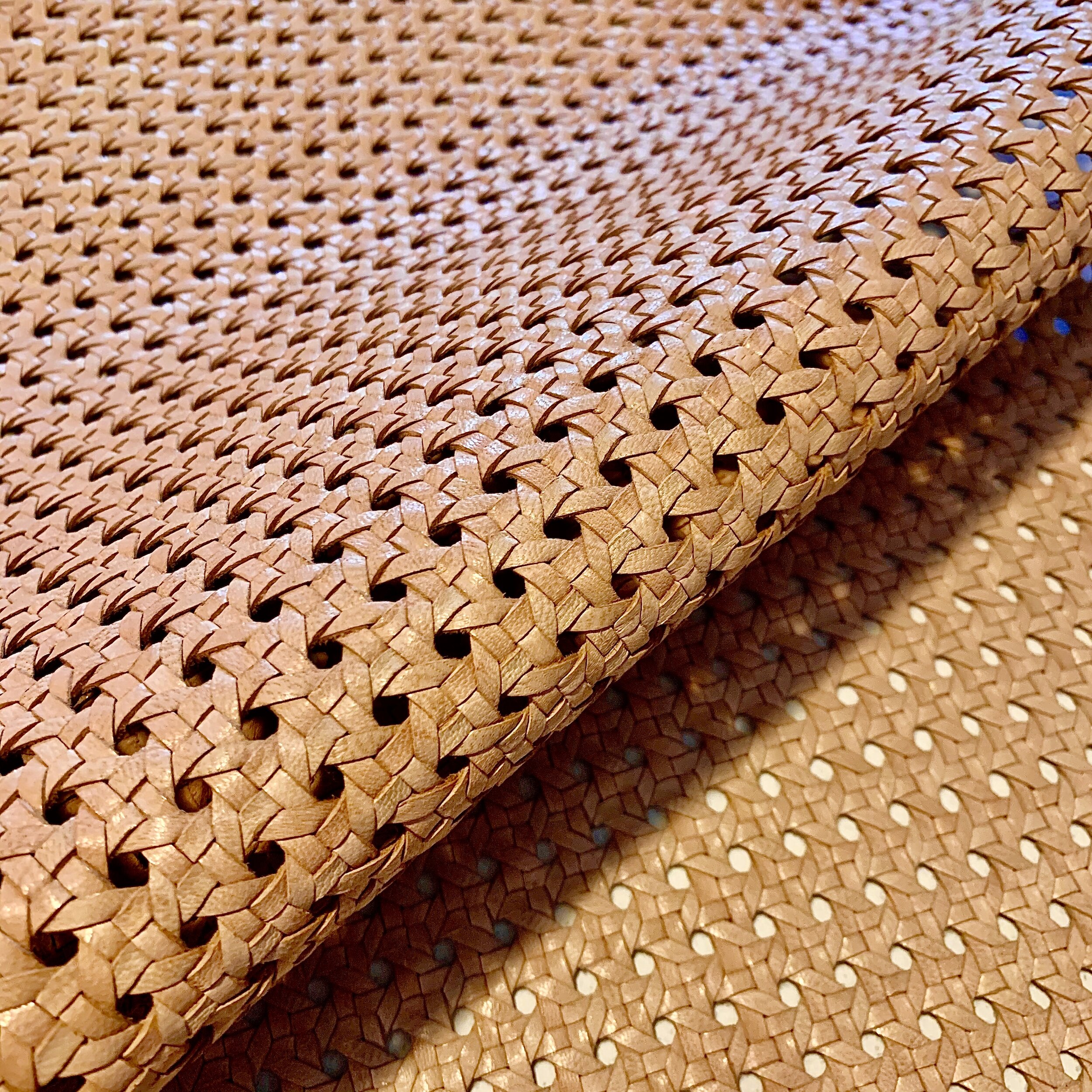 Hand woven leather caning in color Peanut