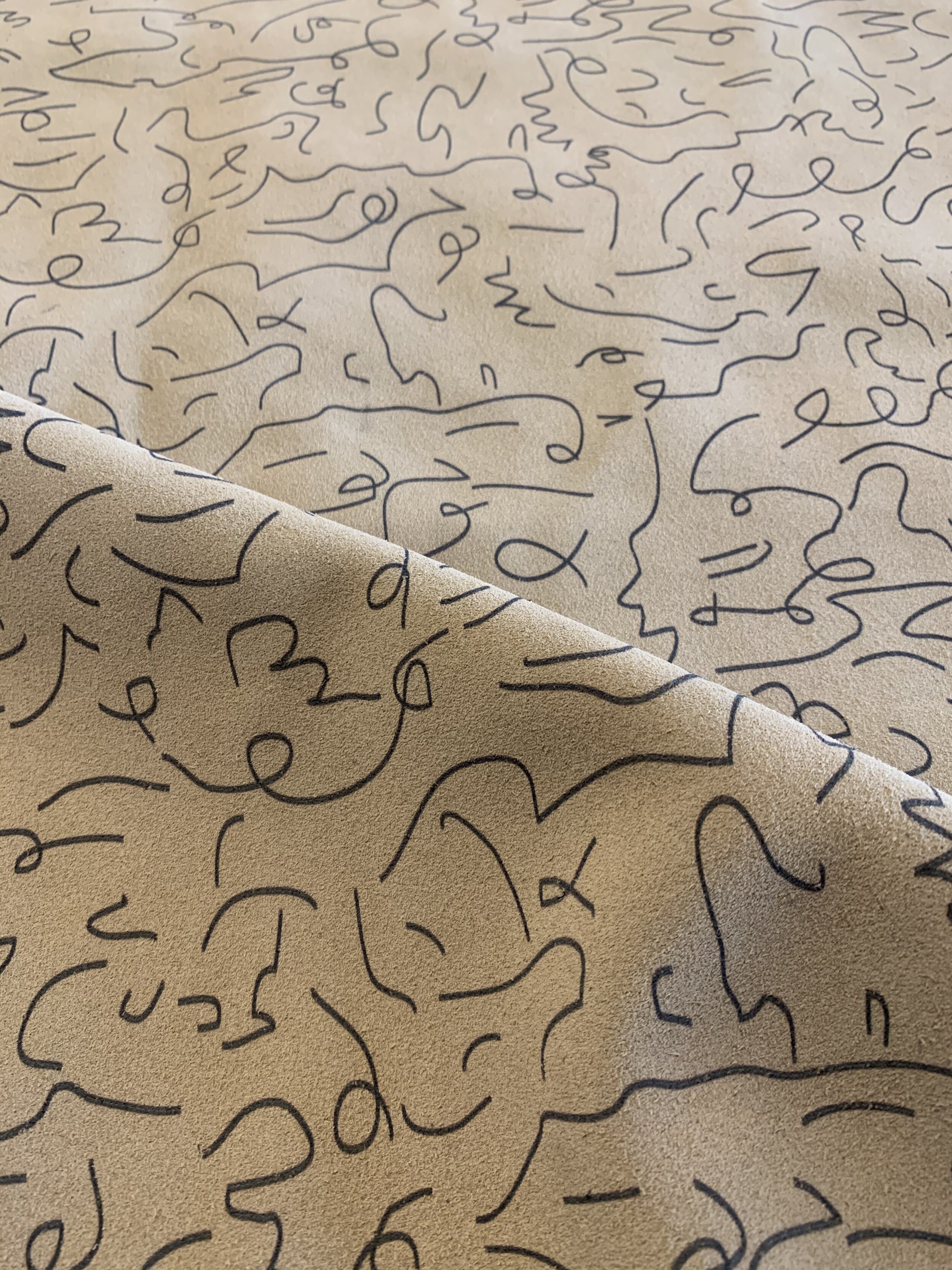 printed on halston suede in camel
