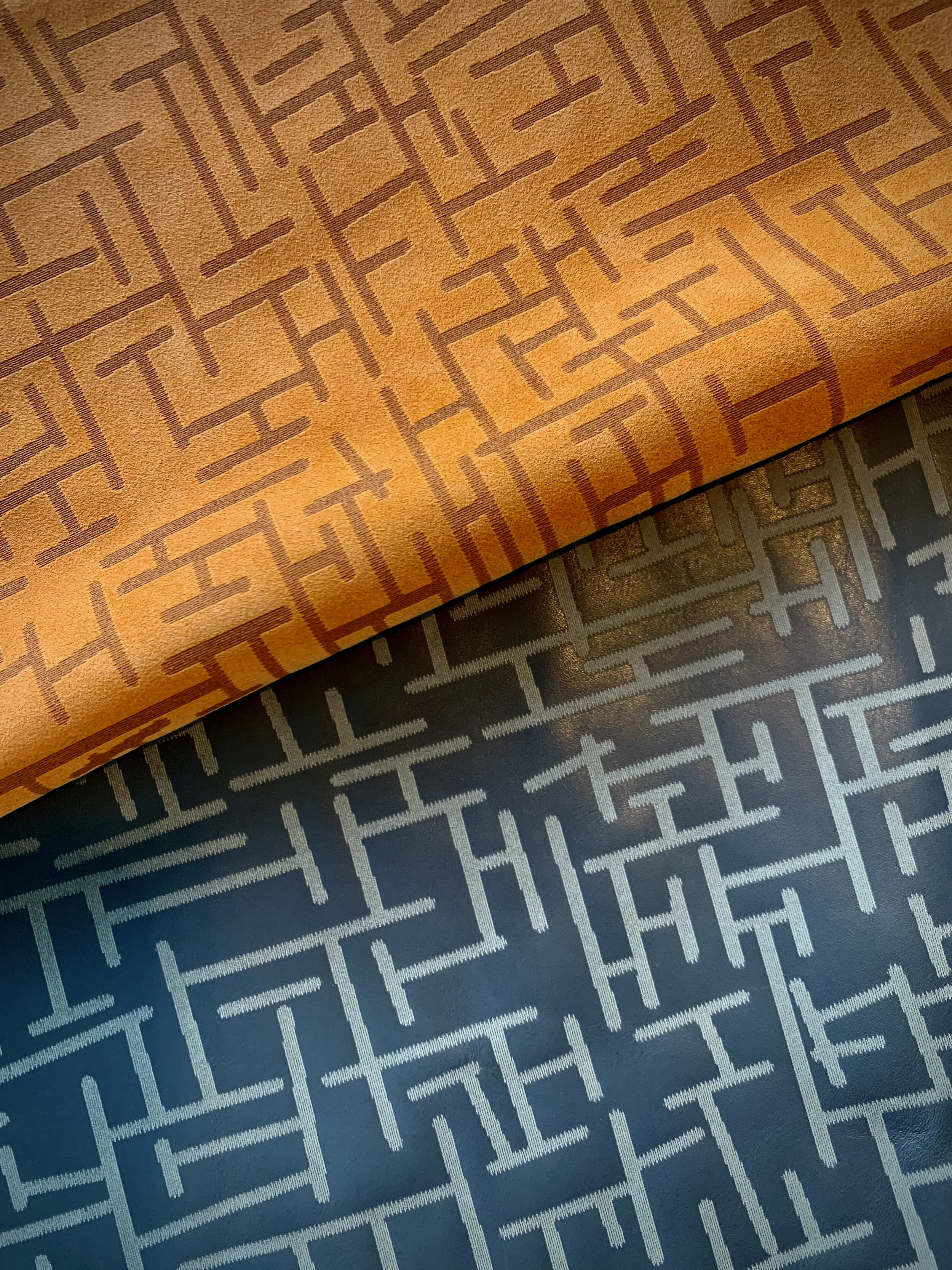 engraved on halston suede in tangerine and Maude leather in truffle