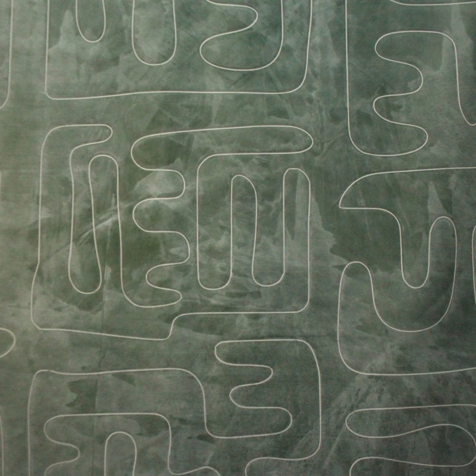 etched on Maude leather in avocado with white squeegee finish