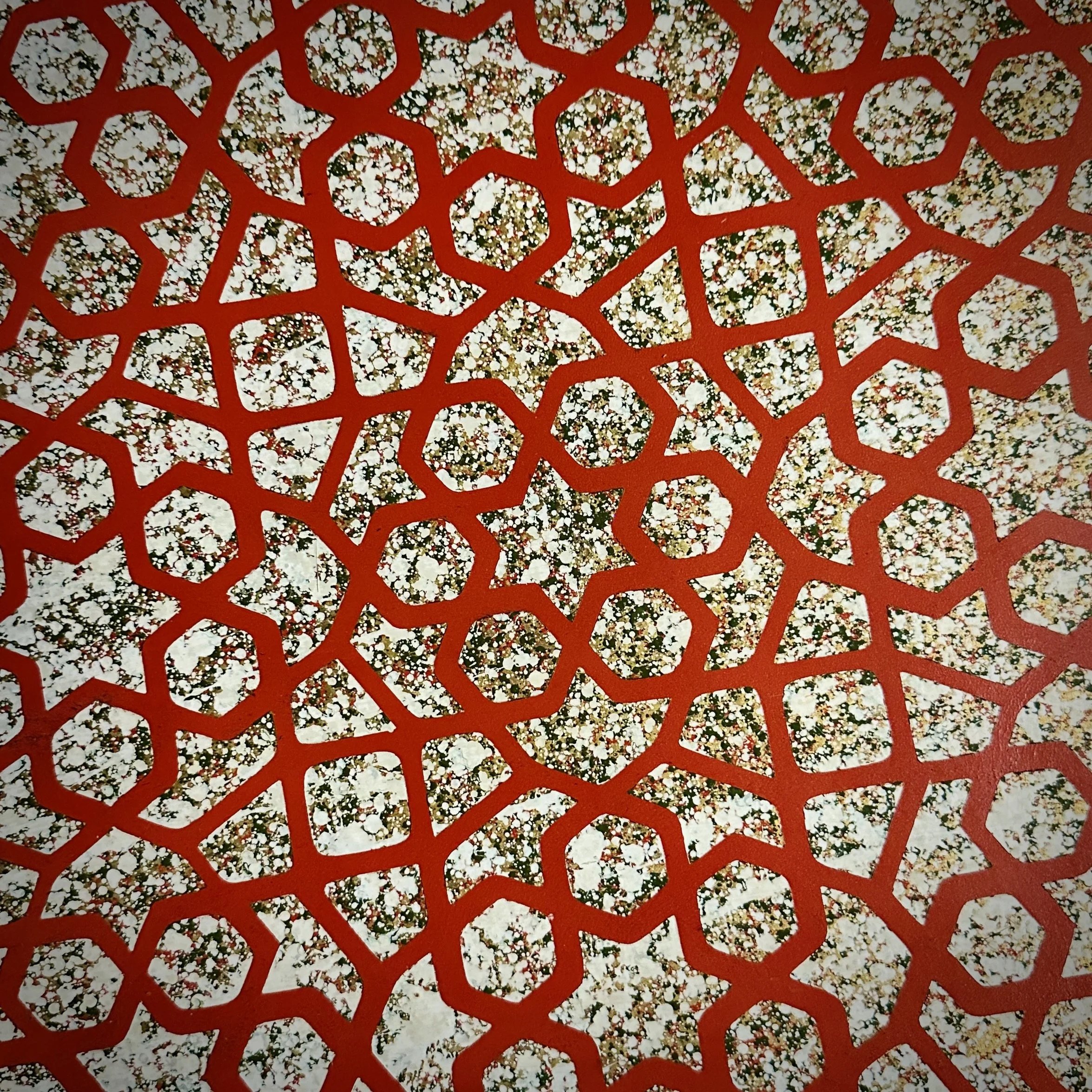 custom stencil etched on tile with heavy Galileo paint and sealed finish