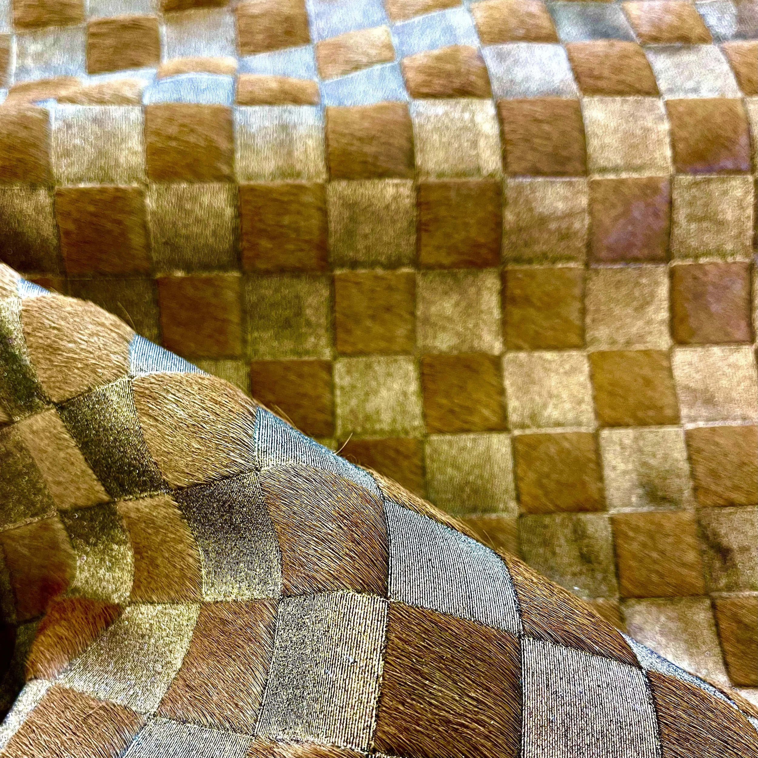 engraved on elsie hair on hide cow in ginger with bronze wash