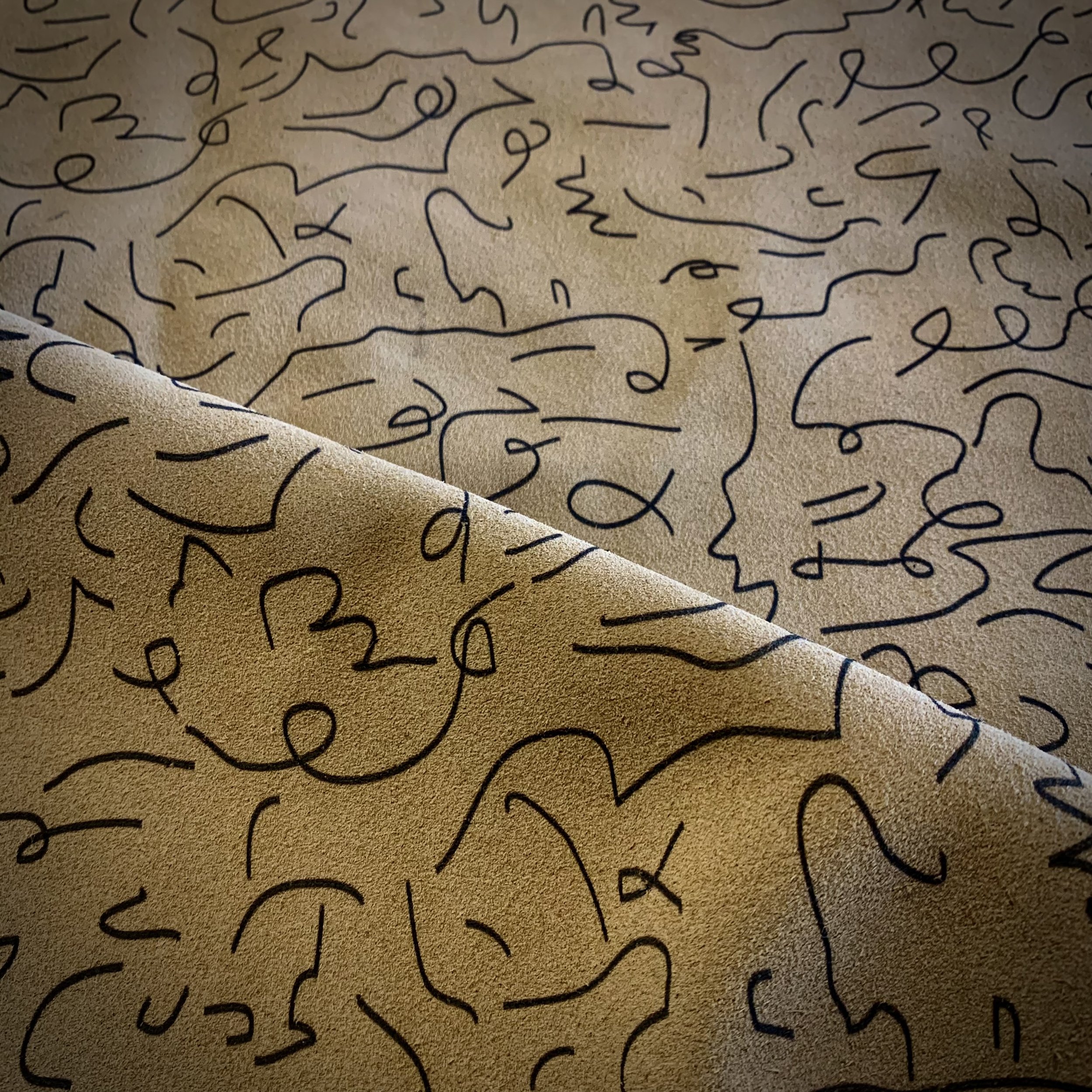 custom regular scale printed on Rutherford suede in camel