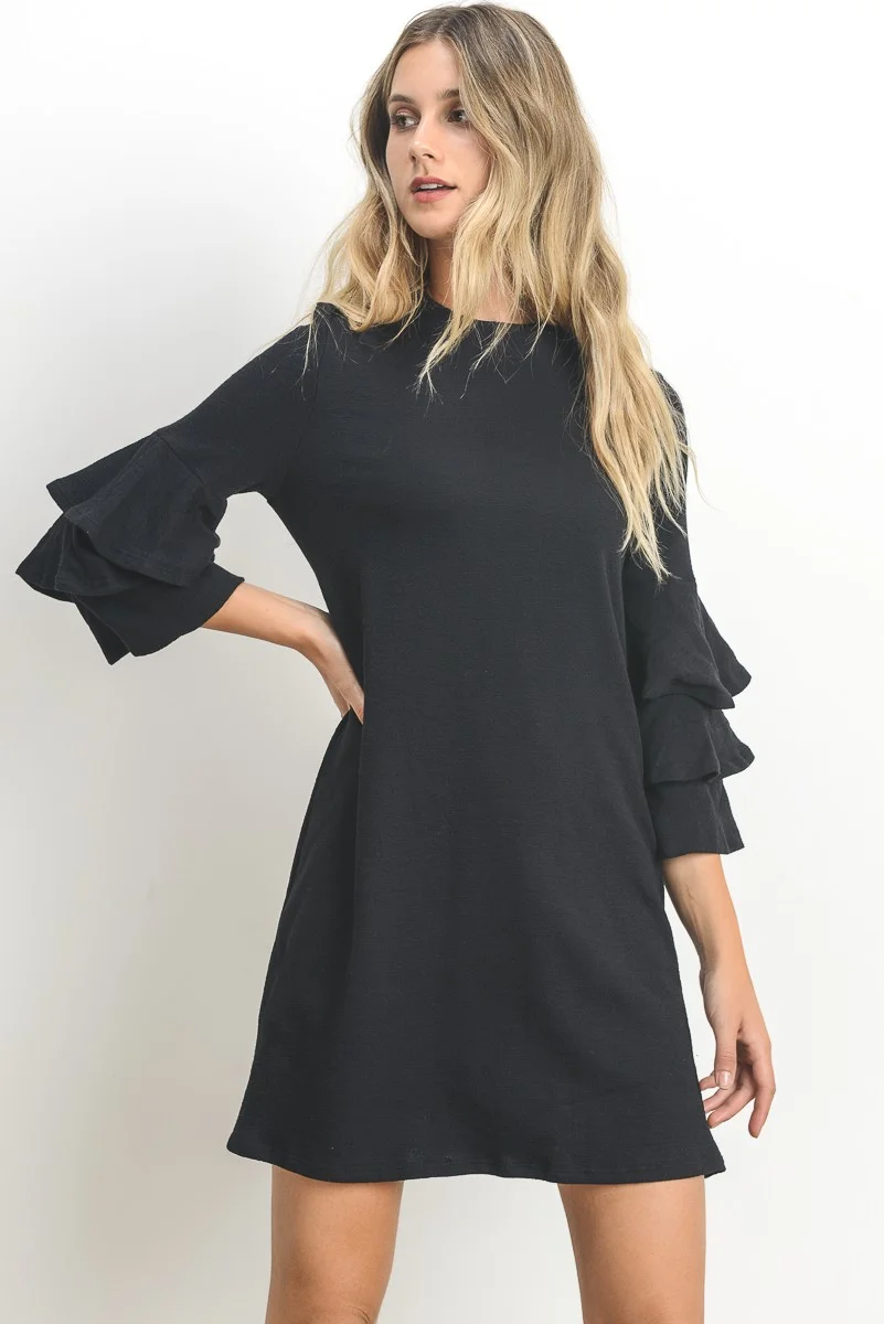 Ruffled Sleeve Black Dress — Lovely Daye