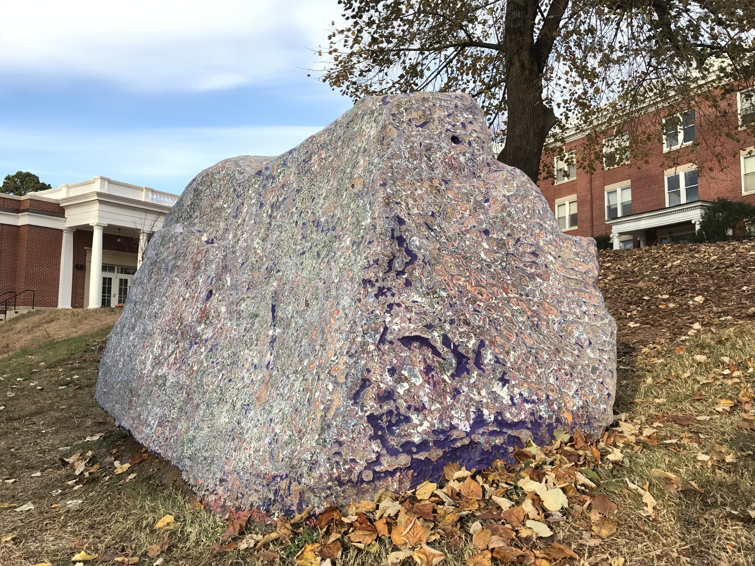  Spirit Rock, 2016, granite boulder, paint, 4.5' x 5.5' x 10'&nbsp;  Spirit Rocks are a common public forum at many universities and represent a sort of violence against geology. In order to disrupt the cycle of messages painted on the rock throughou