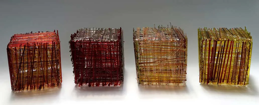 Harvest (2017), 21 x 63 x 11 cm (total), kiln formed glass, copper wire. Private collection.