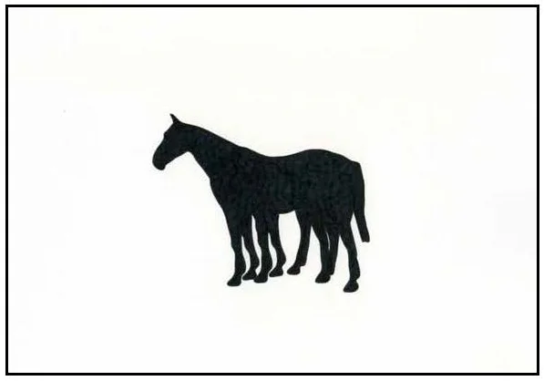 500 Drawings A4, series of 500 unique A4 drawings, 2011 onwards 297mmx210mm (famed) 2 Horses, drawing number 87, 2013, permanent marker on A4 paper