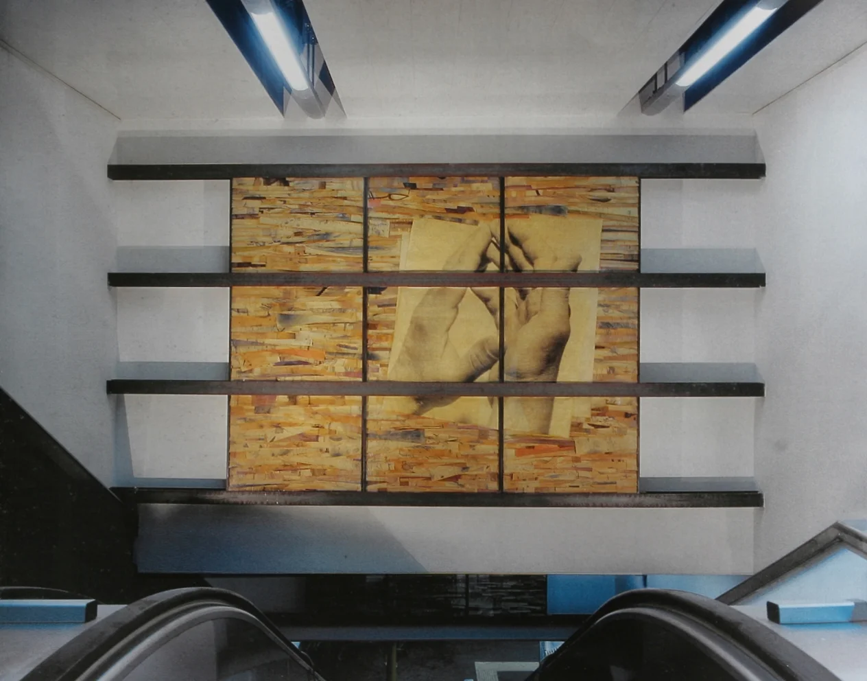 Senza titolo/Untitled, 2001 emulsione fotografica e tecnica mista su carta, ferro, vetro/Photographic Emulsion and Mixed Media on paper, steel and glass cm 270x580
