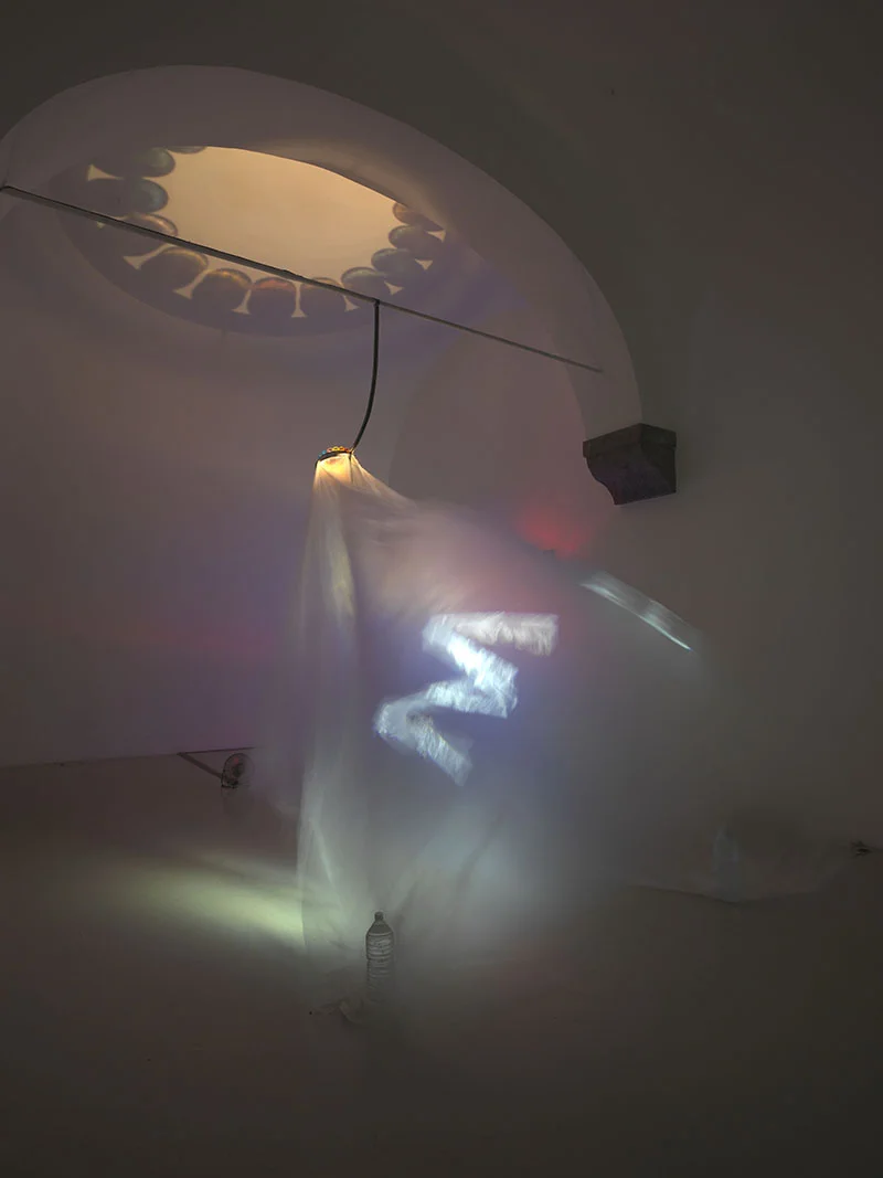 Eulalia Valldosera, Manto , 2016, velo di plastica e luci al led