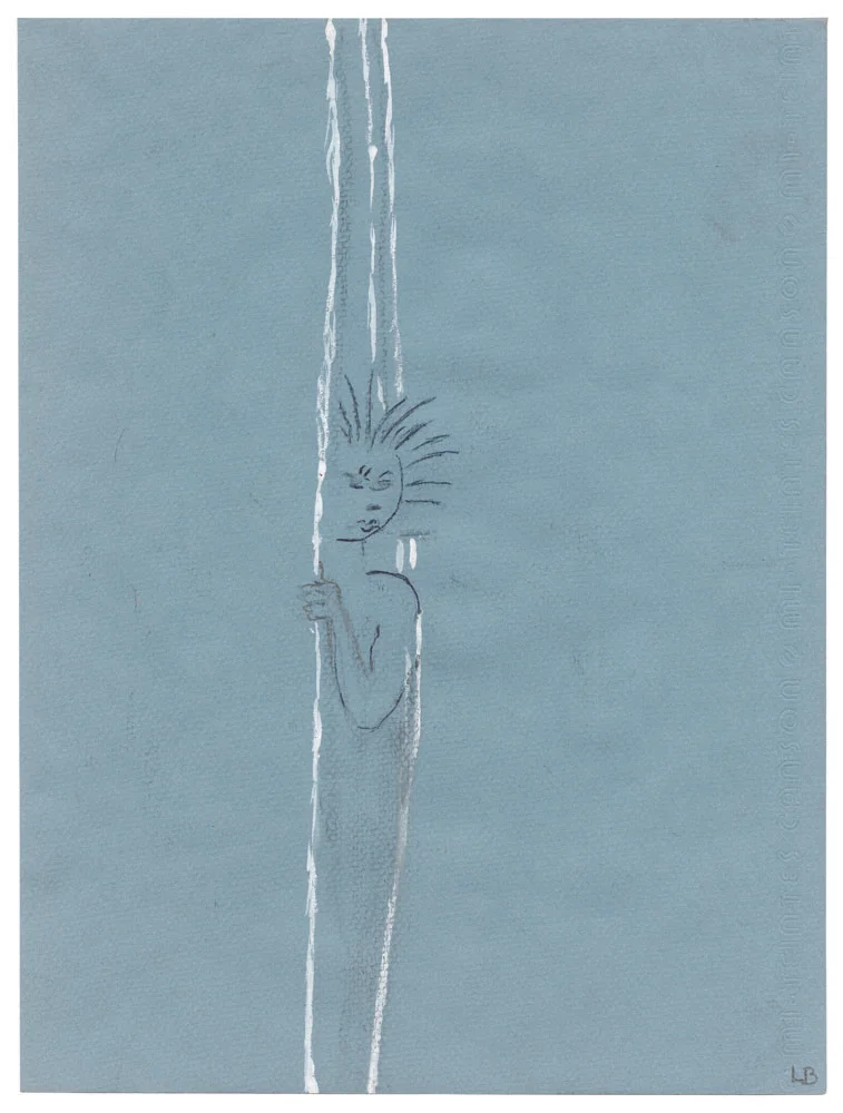 Untitled , 2002, pencil, ink, charcoal, whiteout on blue paper, 32.1 x 24.1 cm Ph Christopher Burke © The Easton Foundation/SIAE