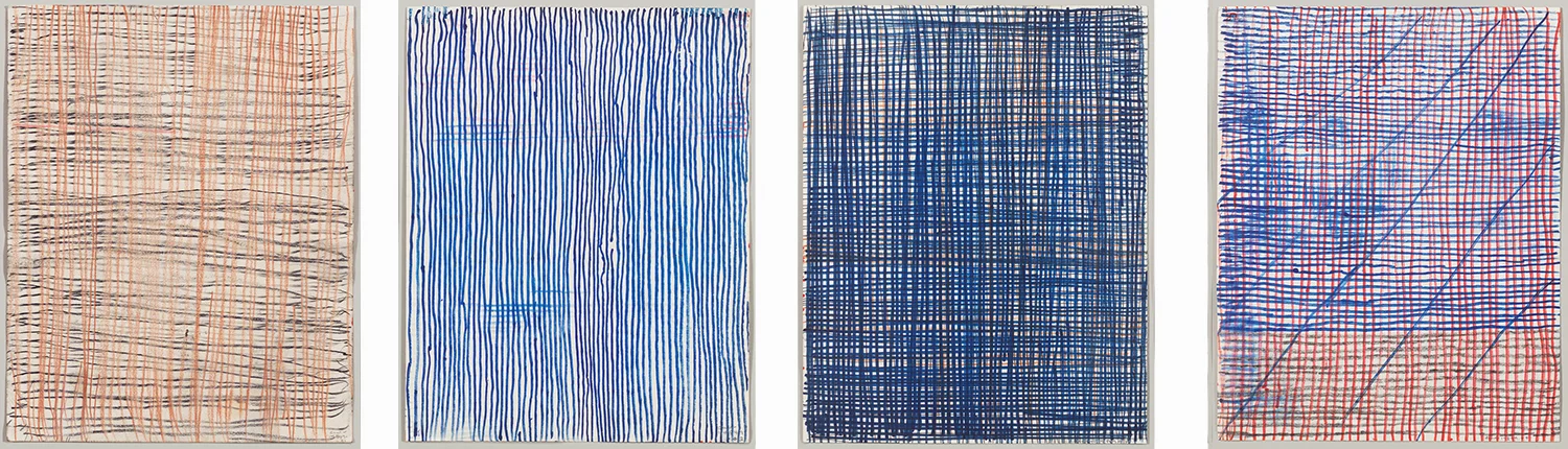 Untitled , 2005, a sequenced, indivisible suite of 4 double sided drawings, verso: charcoal and sanguine on paper, each: 28.9 x 22.9 cm Ph Christopher Burke © The Easton Foundation/SIAE