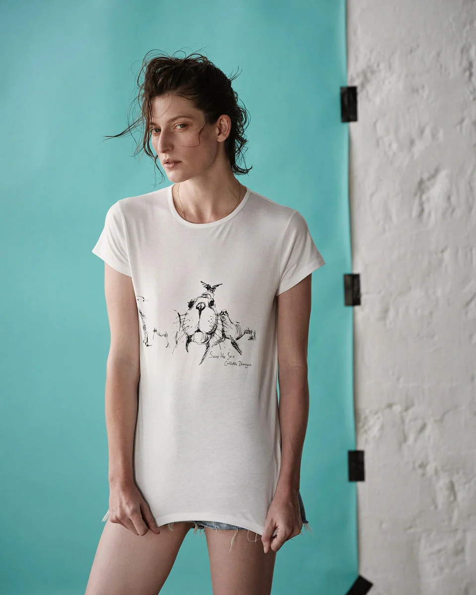 Model Jennae Quisenberry wears Collette Dinnigan’s tee. Photo by Eric Guillemain.