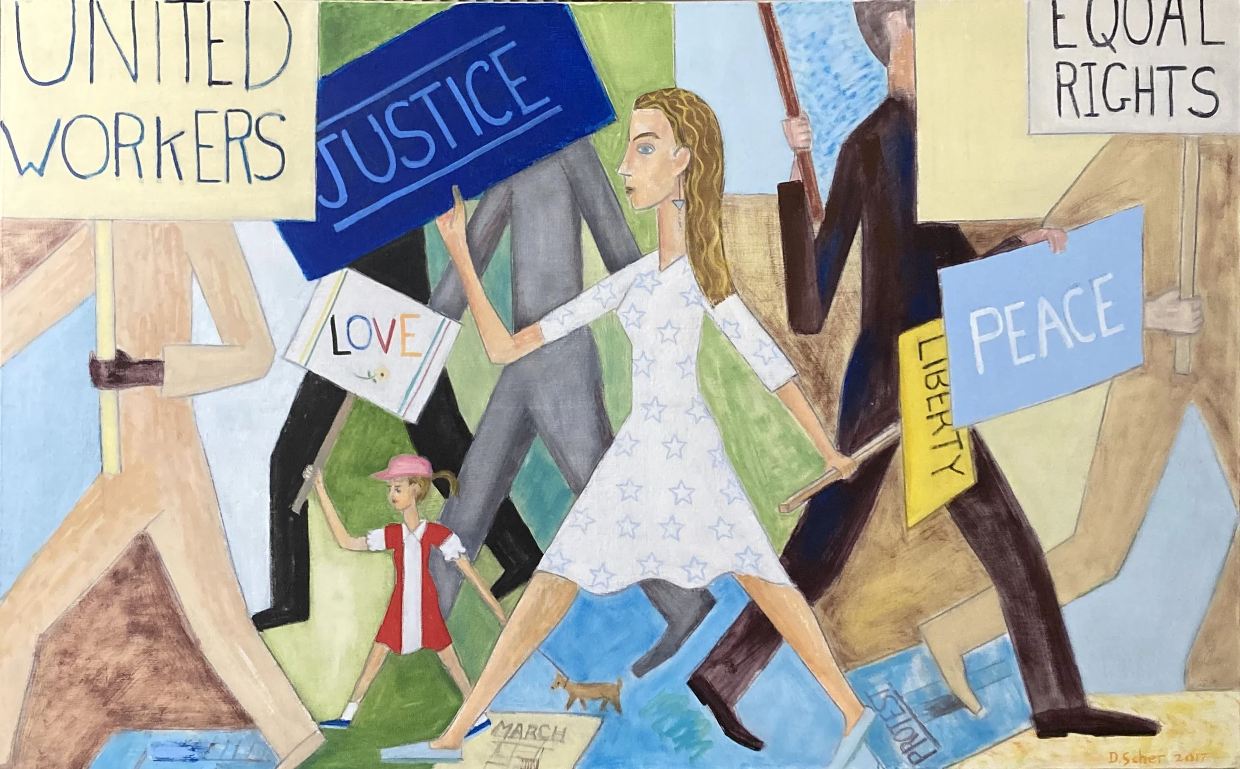 Protest March  2017   Oil on linen   160 x 100 cm