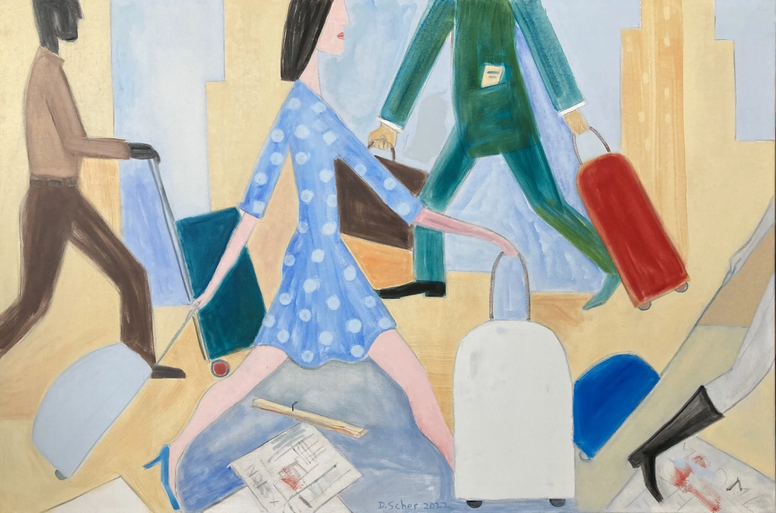 Luggage on wheels     150 x 100 cm     Oil on linen     2022