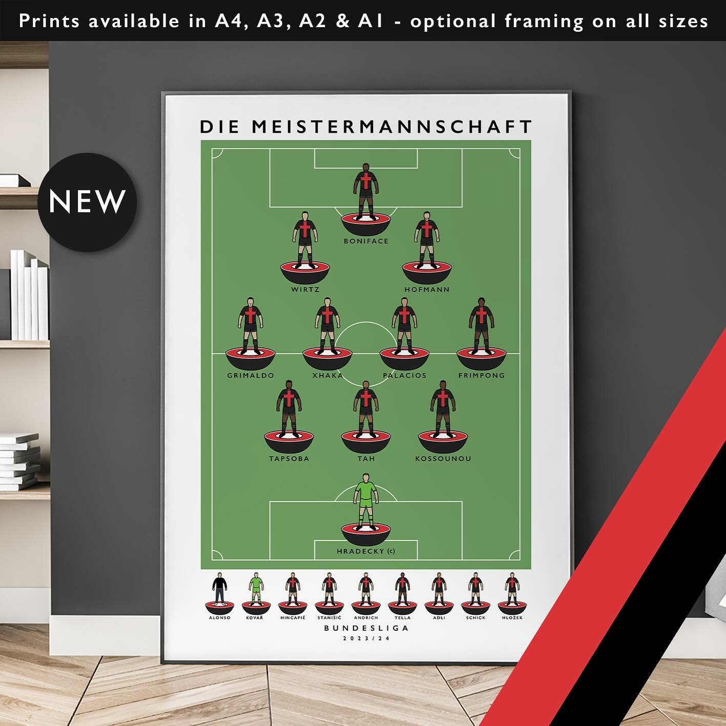 NEW: Bayer Leverkusen Die Meistermannschaft 23/24 

Prints available in A4, A3, A2 &amp; A1 with optional framing 

Get 10% off until midnight on Monday with the discount code 
DIE-WERKSELF

Shop now: matthewjiwood.com/subbuteo-xis/b&hellip;

#BayerL