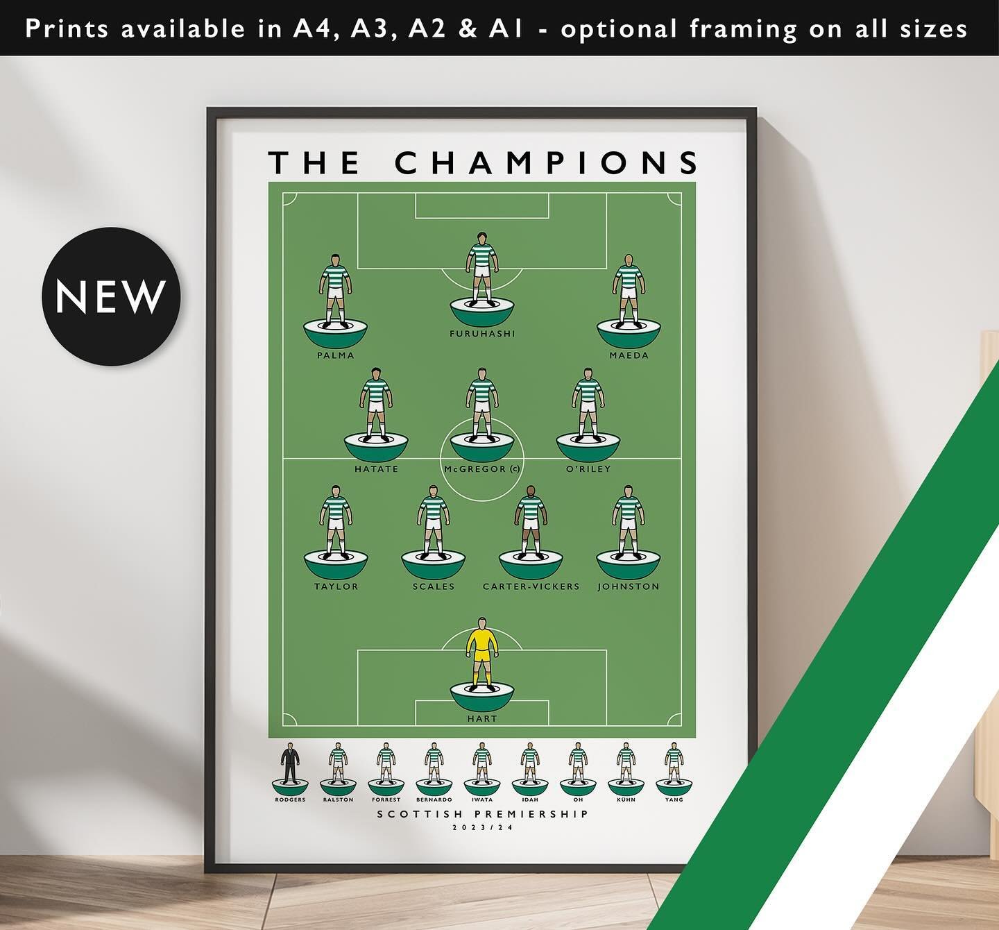 NEW: Celtic The Champions 23/24

Prints available in A4, A3, A2 &amp; A1 with optional framing 

Get 10% off until midnight with the discount code 
THE-BHOYS

Shop now: matthewjiwood.com/subbuteo-xis/c&hellip;

#CelticFC #Celtic #Bhoys