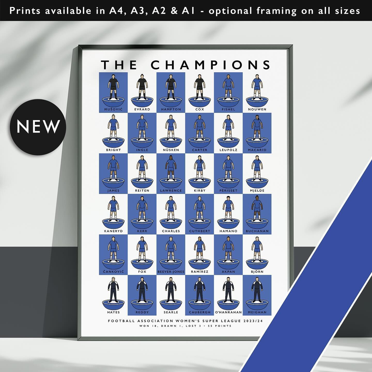 NEW: Chelsea FC Women The Champions Squad 23/24 

Get 10% off until midnight with the discount code
THE-BLUES 

Shop now: matthewjiwood.com/subbuteo-xis/c&hellip;

Prints available in A4, A3, A2 &amp; A1 with optional framing

#CFCW #Chelsea #WSL #fo