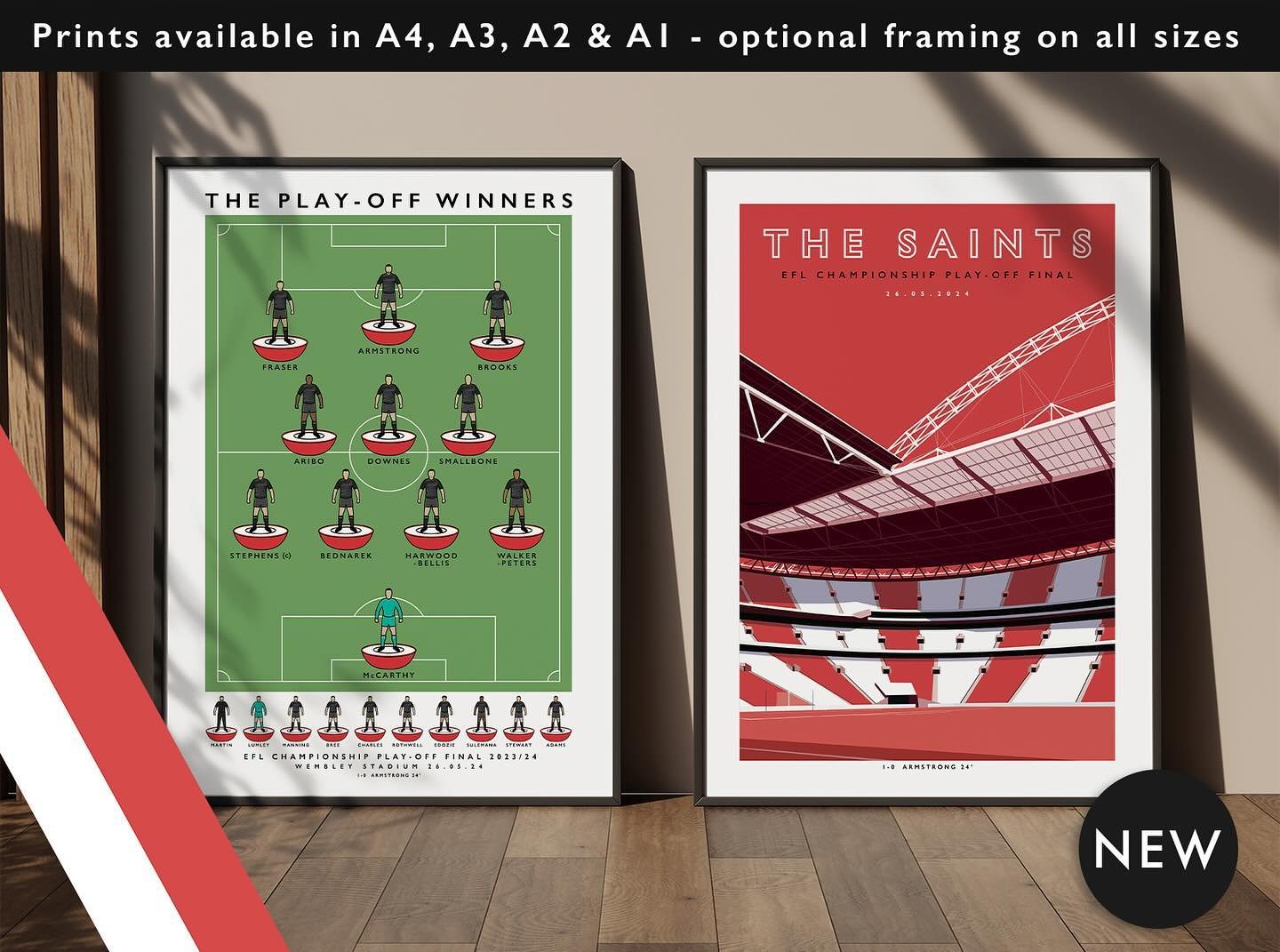 NEW: Southampton The Play-Off Winners &amp; The Saints Wembley

Get 10% off until midnight on Tuesday with the discount code: 
THE-SAINTS 

Shop now: matthewjiwood.com/subbuteo-xis/s&hellip;

Prints available in A4, A3, A2 &amp; A1 with optional fram