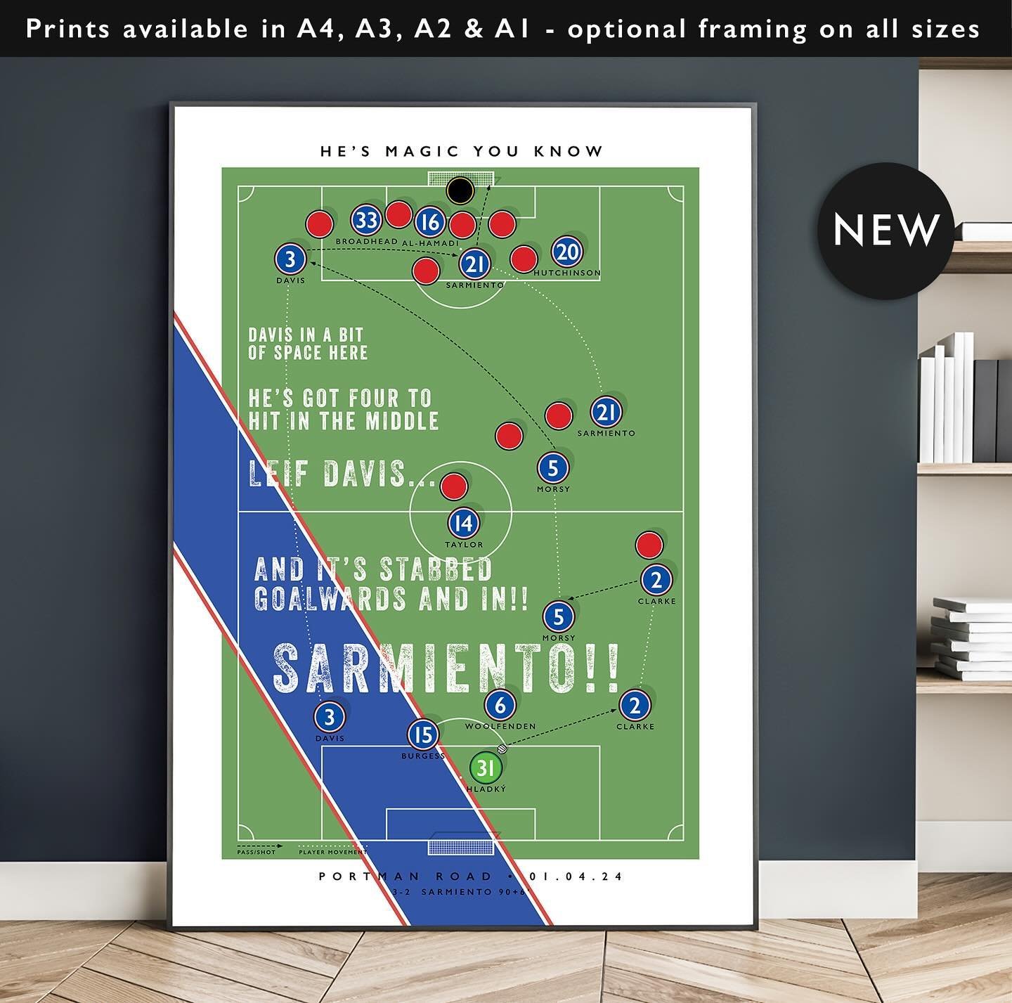 NEW: Ipswich Town Sarmiento Goal - He&rsquo;s Magic You Know

Get 10% off until midnight with the discount code:
THE-TRACTOR-BOYS 

Shop now: matthewjiwood.com/goooal/sarmien&hellip;

Prints available in A4, A3, A2 &amp; A1 with optional framing

#IT
