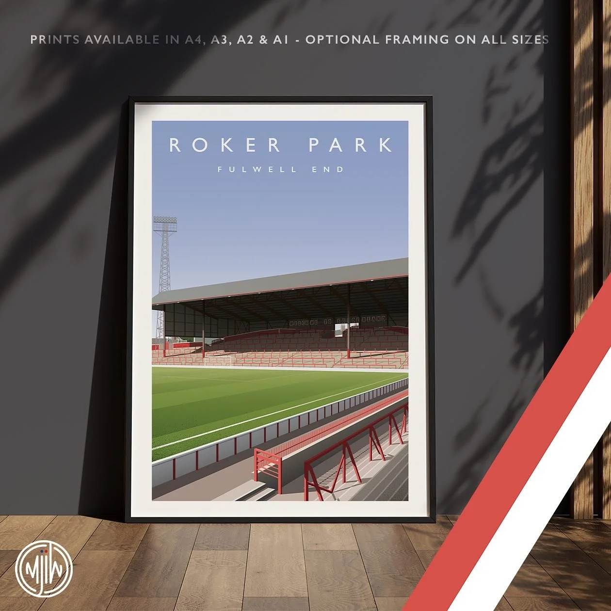 Roker Park Fulwell End 

Get 10% off until midnight with the discount code: WISE-MEN-SAY

Shop now: matthewjiwood.com/premier-league&hellip;

Prints available in A4, A3, A2 &amp; A1 with optional framing 

#SAFC #Sunderland