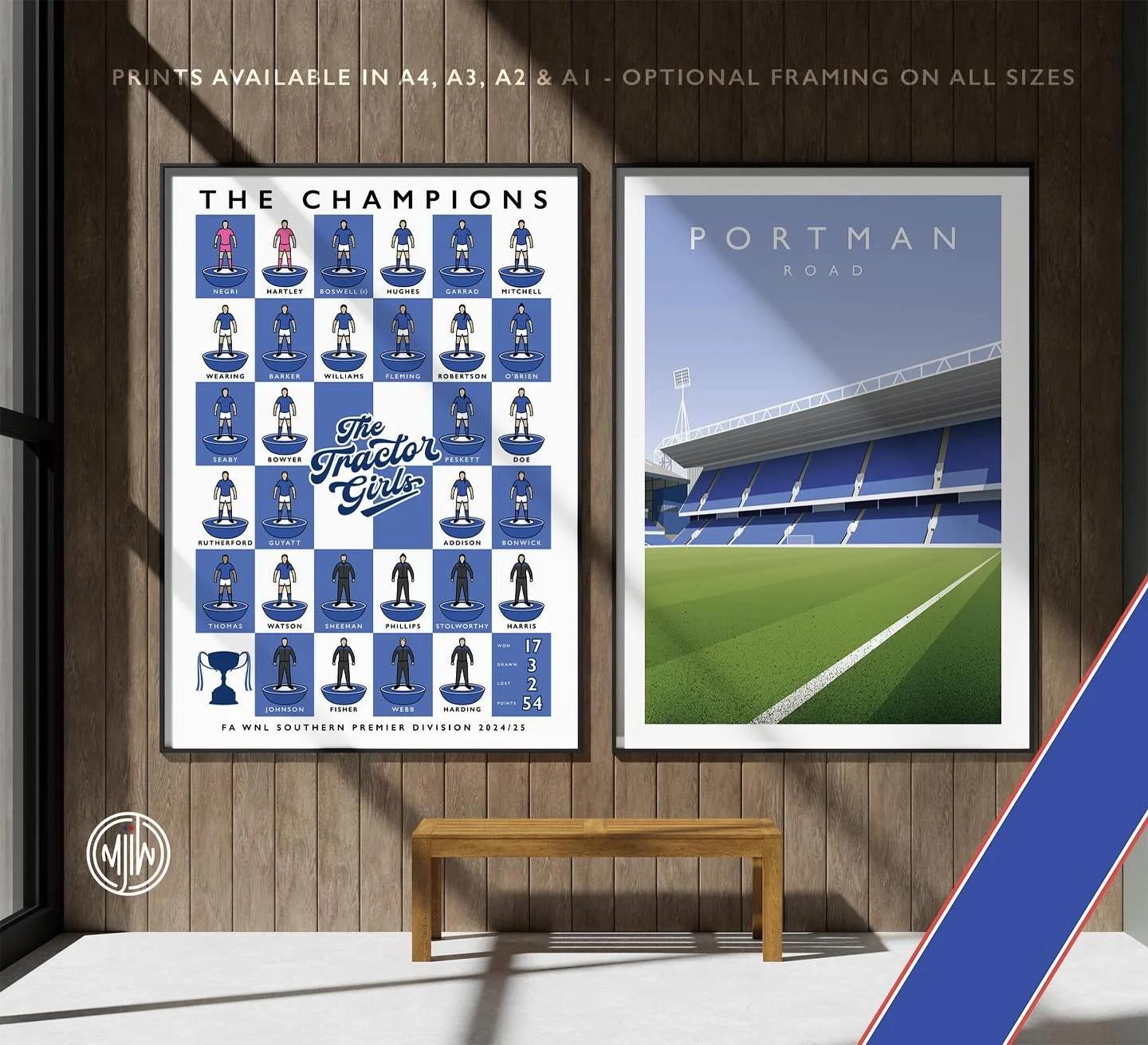 Ipswich Town Women The Champions 24/25 &amp; Portman Road

Get 10% off until midnight with the discount code:
THE-TRACTOR-GIRLS

Visit: matthewjiwood.com/subbuteo-teams&hellip;

Prints available in A4, A3, A2 &amp; A1 with optional framing 

#ITFCW #