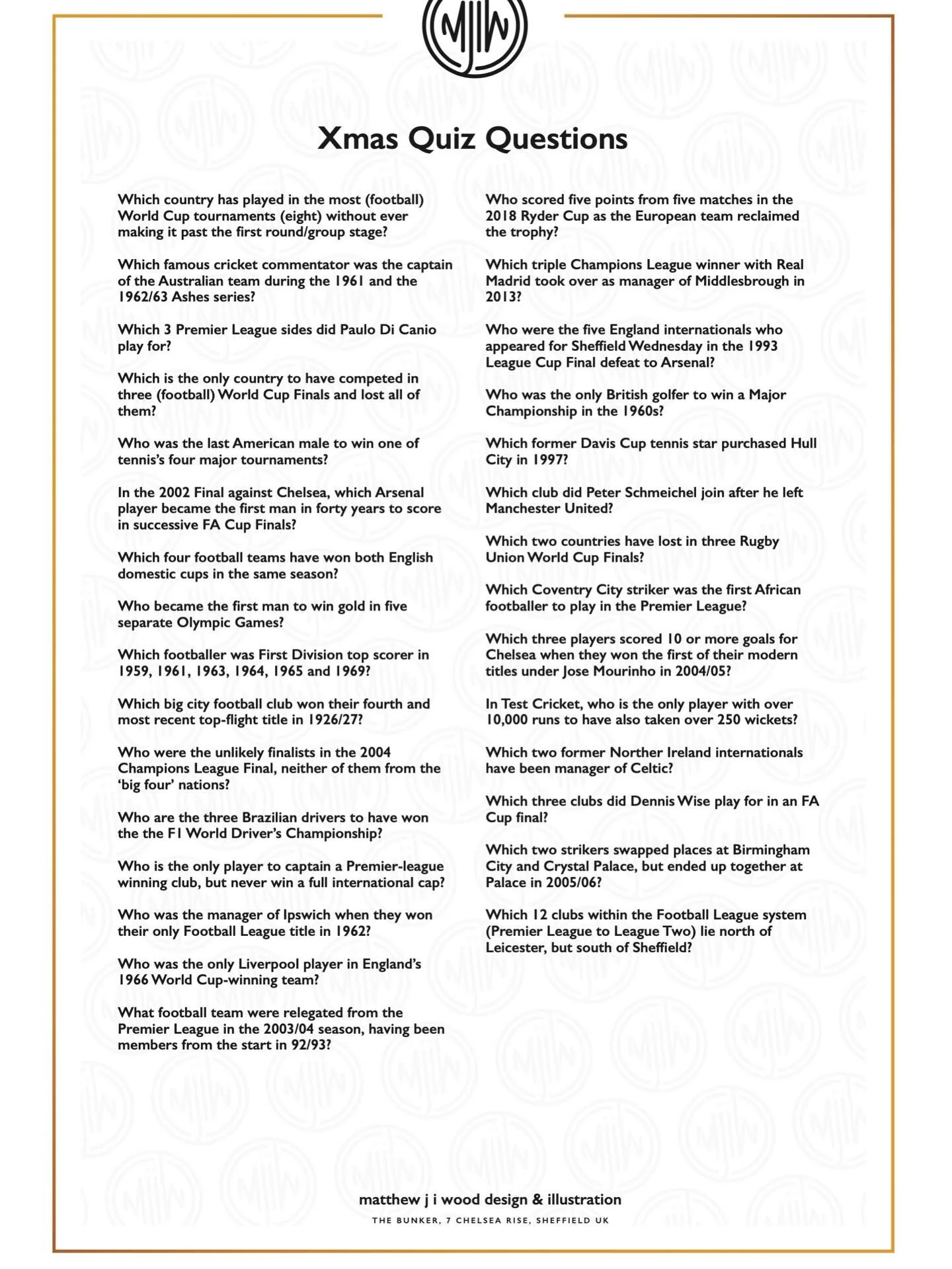 Test/bore the family with this bumper sports quiz. I&rsquo;ll share the answers later today