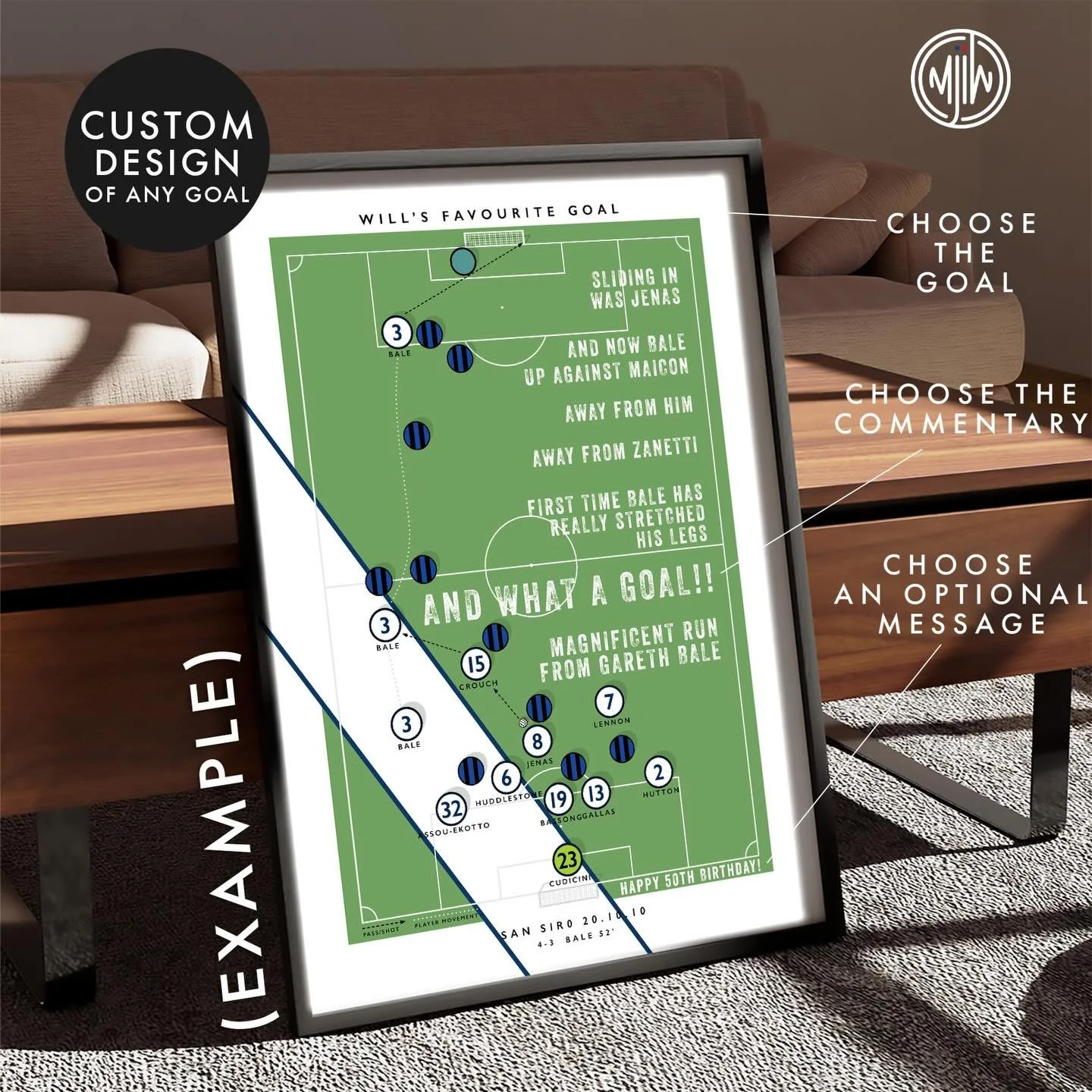 NEW: Custom Goooal! Designs

Personalised print of any goal sequence - it could be a favourite goal, the most important goal in your team&rsquo;s history or even the best goal you scored in 5-a-side/Sunday League football