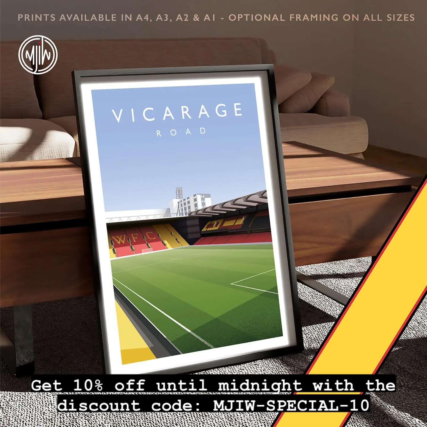 Vicarage Road

Get 10% off until midnight with the discount code:
MJIW-SPECIAL-10

Shop now: matthewjiwood.com/championship-g&hellip;

Prints available in A4, A3, A2 &amp; A1 with optional framing

#WatfordFC #Hornets