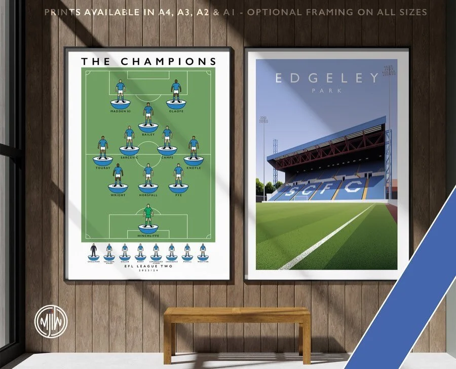 Stockport County Champions 23/24 &amp; Edgeley Park 

Get 10% off until midnight with the discount code:
THE-HATTERS

Shop now: matthewjiwood.com/league-one-gro&hellip;

#SCFC #Stockport #Hatters