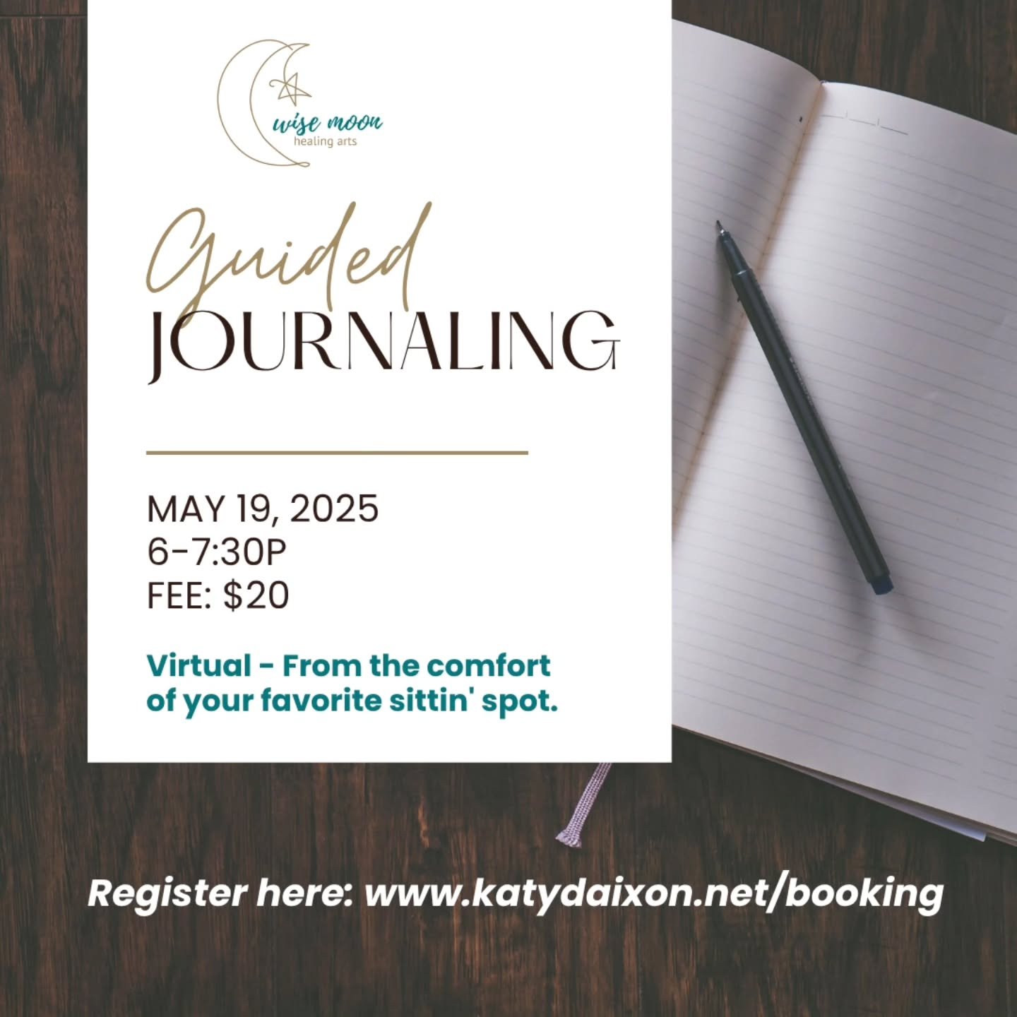 ✨️ Virtual Guided Journaling is coming up quickly! ✨️
📆 May 19 | 6-7:30p | VIRTUAL
🎟 Fee: $20.
👉 Register with the link in my bio or here: www.katydaixon.net/booking
How we roll: We journal. We connect with ourselves and each other. We take a m