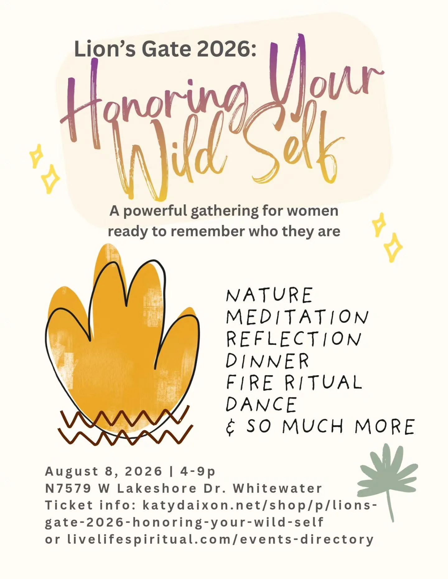 ✨️ Lion's Gate 2026: Honoring Your Wild Self ✨️ A powerful gathering for women ready to remember who they are.

On the potent threshold of Lion's Gate, gather with @livelifespiritualdirection &amp; @katydaixon beneath hickories, birches, and amongst 