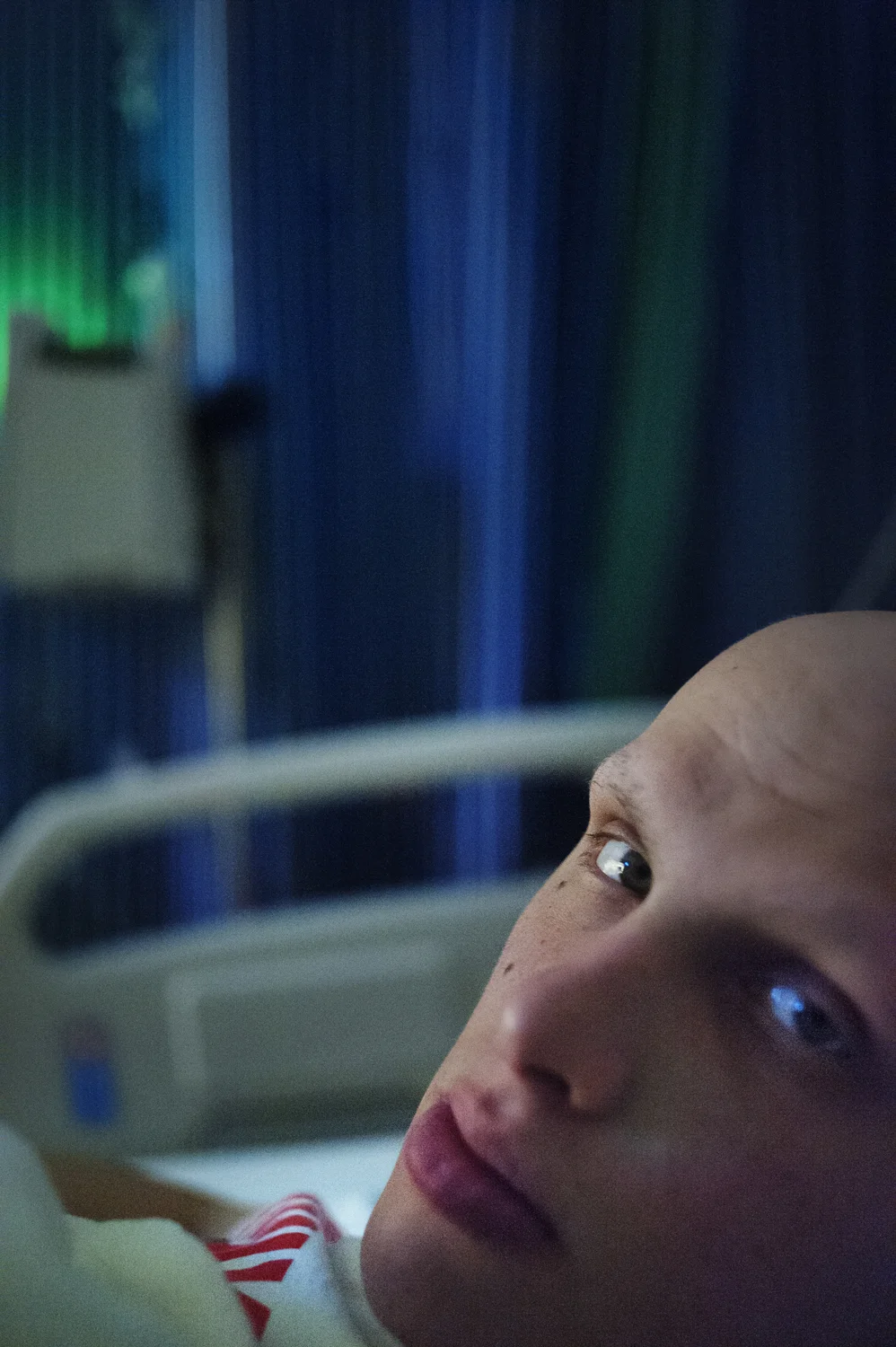  Mitch sits in his bed at Stony Brook University Medical Center.&nbsp;  Mitch, diagnosed at age&nbsp;20, &nbsp;was required to undergo approximately 19 alternating weeks of radiation treatment combined with chemotherapy in order to make the possibili