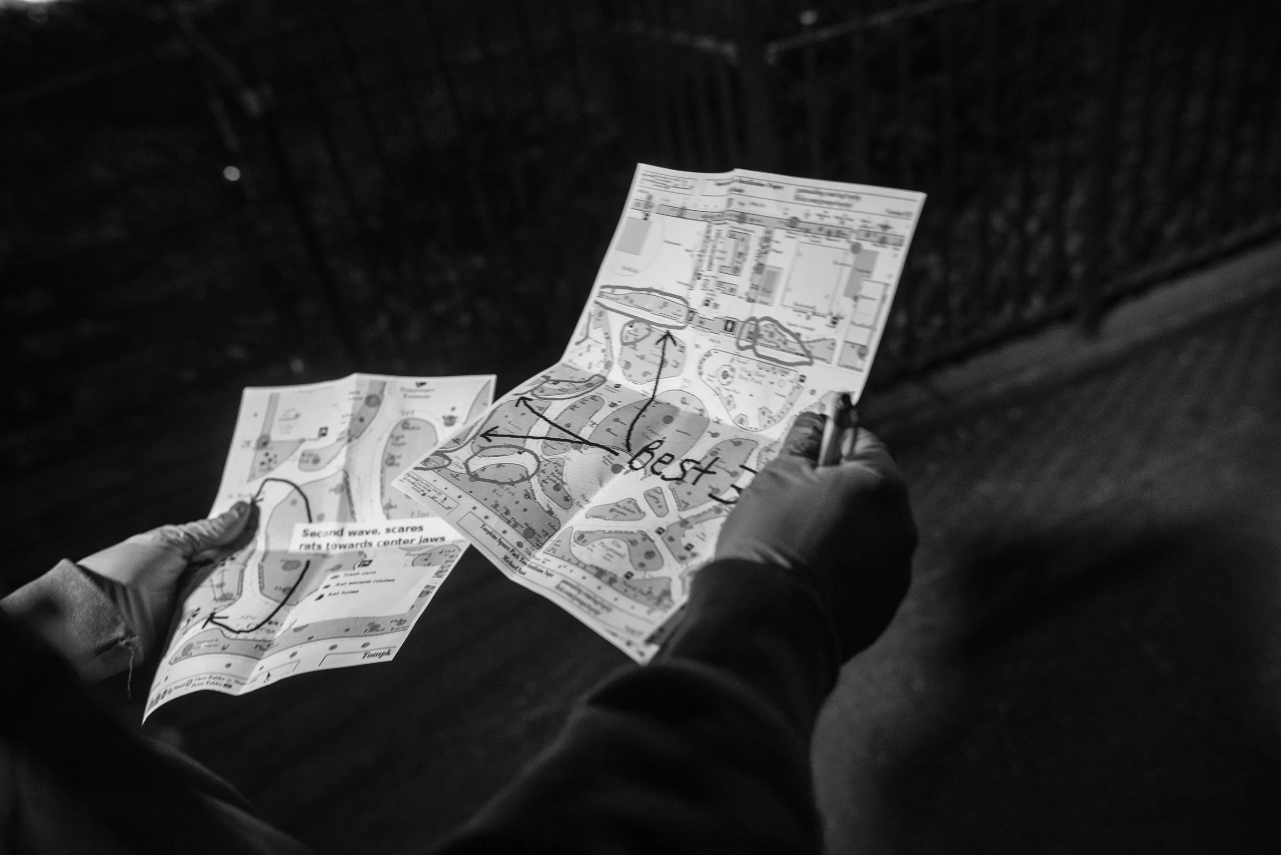  Matt examines a general map of the greenery spaces for Tompkins Square Park. 