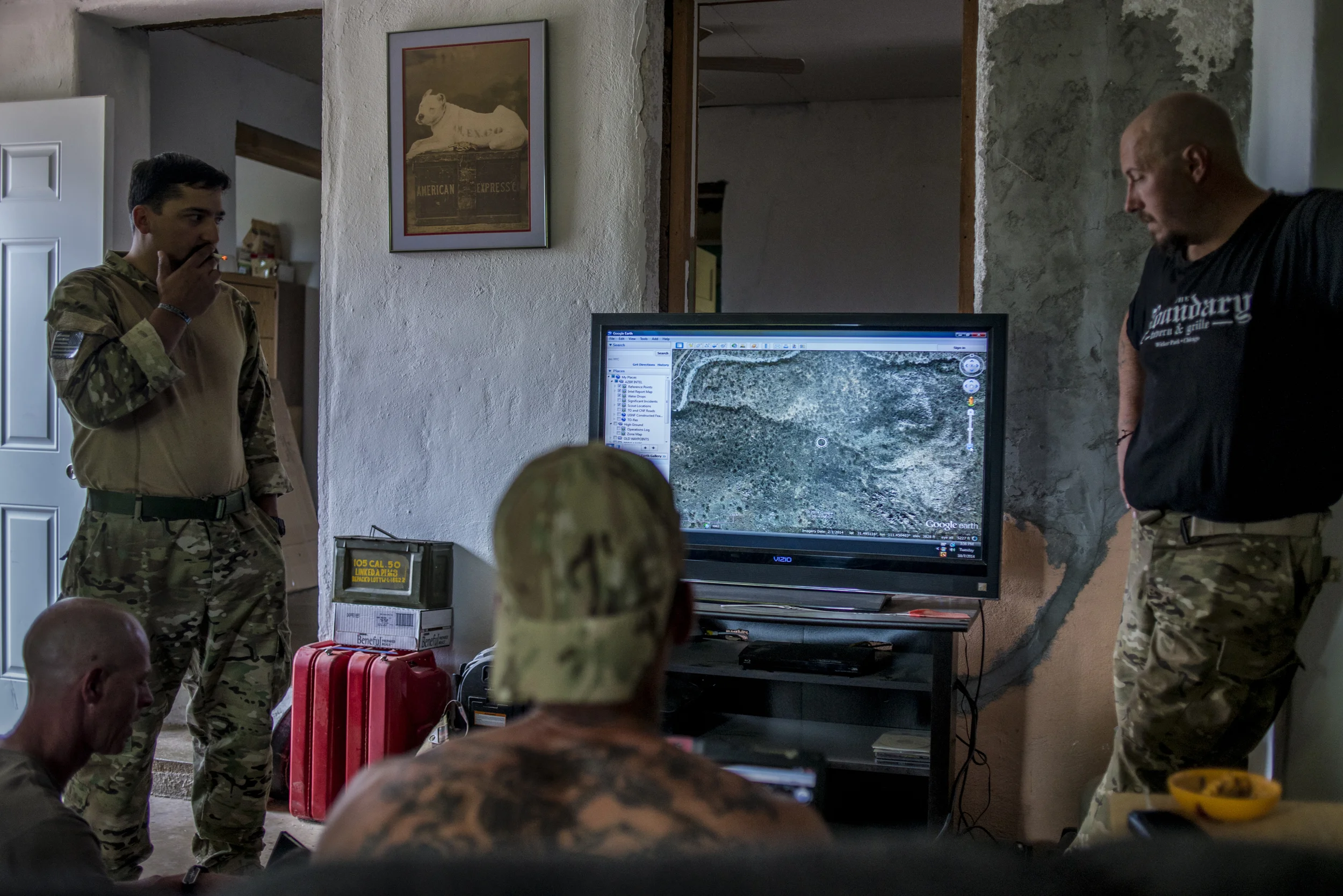  OCTOBER 7 2014 ARIZONA- "Nailer" (M)&nbsp;sits and discusses the coming days of the next chapter of Operation Ivie. &nbsp;Nailer uses Google Earth to mark possible rally points for which the teams of AZBR will stay the night, surveying. 