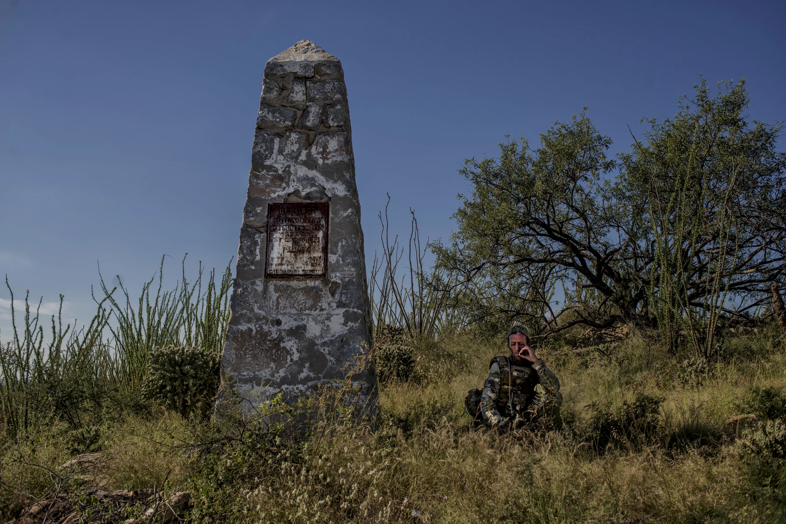  OCTOBER 5 2014- &nbsp;T"Nailer"&nbsp;sits next to border monument #137, a historic traditional marker of the Mexico/US border that was used as the border markings prior to the fence being put up. 