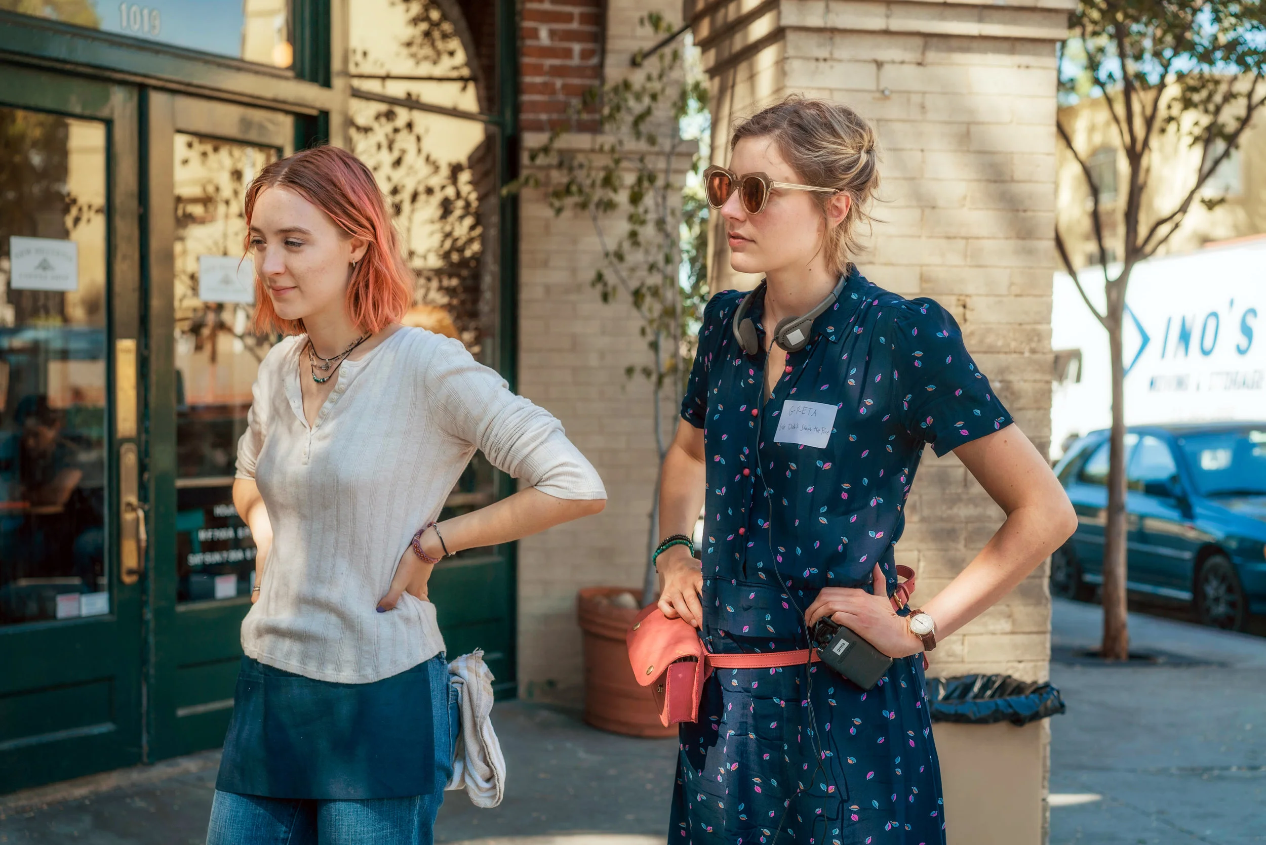 Greta Gerwig (Director) with Saoirse Ronan on the set of Ladybird