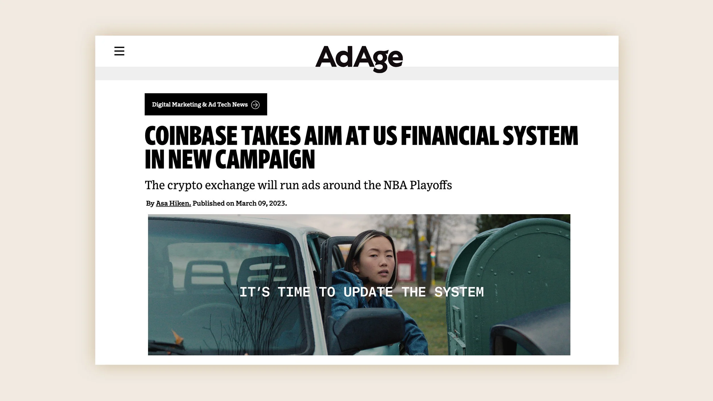 Coinbase Update the System Ad campaign by Freelance Creative Director Mike  Giepert