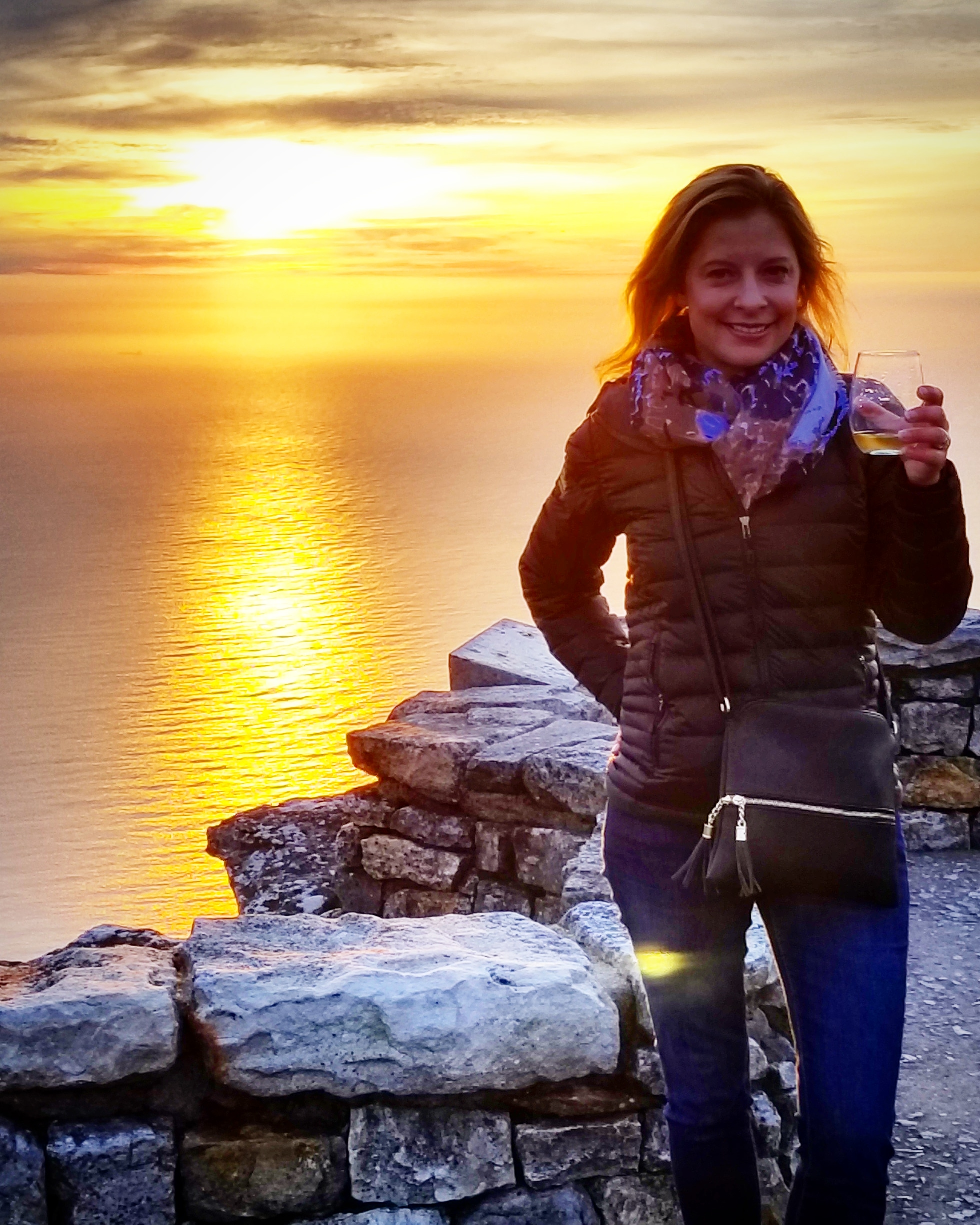 Toasting the sunset with Methode Cap Classique at the top of Table Mountain in Cape Town, South Africa.