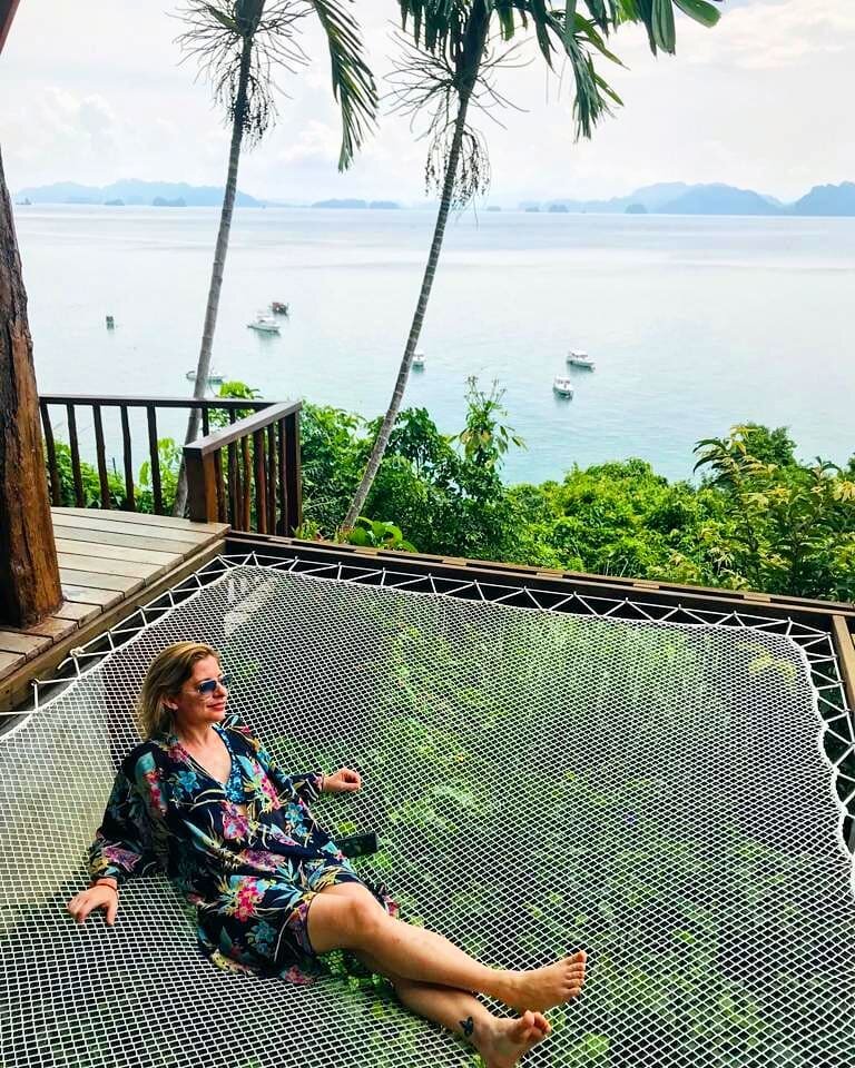 Soaking up some rays at a villa in Phang Nga Bay, Thailand.