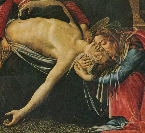 "This is not to end in death." The death and raising of Lazarus foreshadows the death and resurrection of Jesus. Botticelli, Pieta (detail).