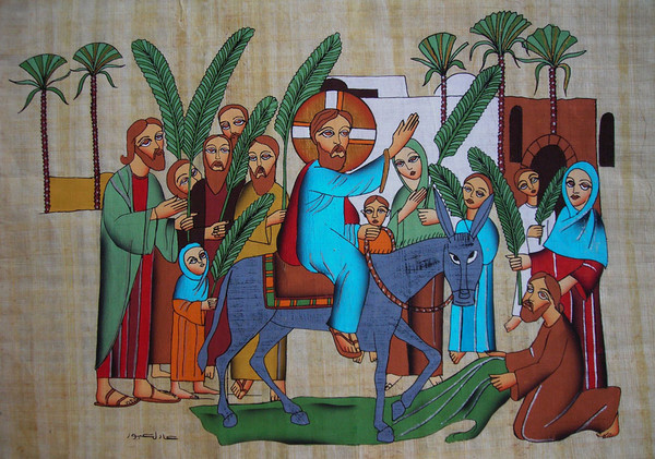 Unknown Egyptian artist. Gouache on papyrus. Courtesy Sacred Art Pilgrim .