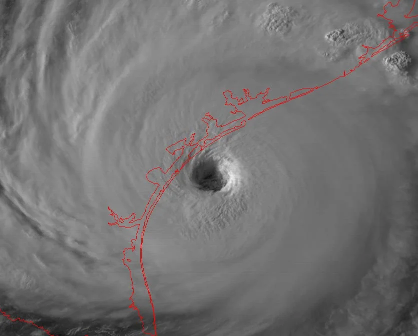 Hurricane Harvey makes destructive landfall on the coast of Texas on Aug. 25, 2017. Image credit NOAA/RAMMB.