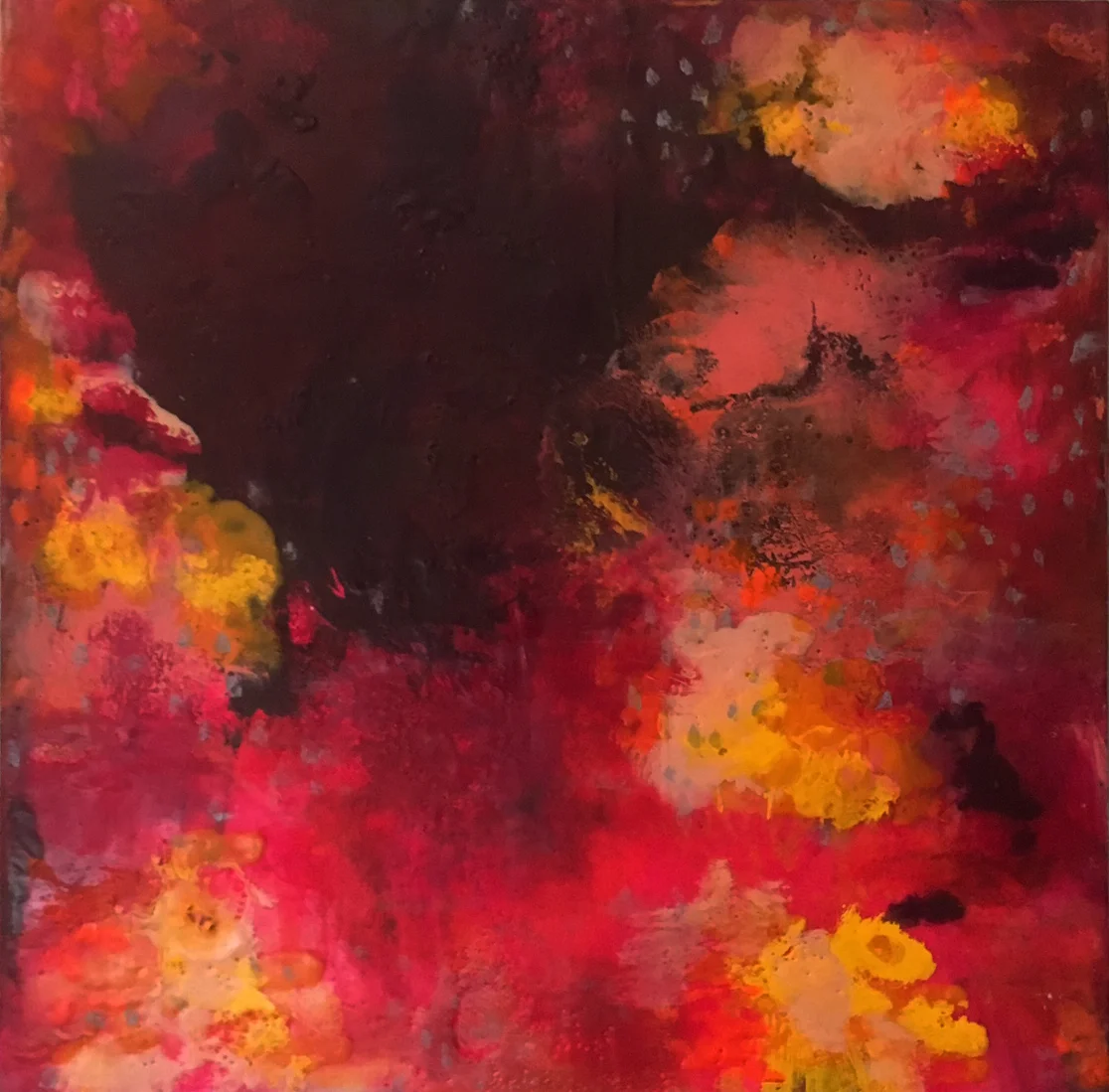 encaustic paint and oil stick on wood board 12'x12'