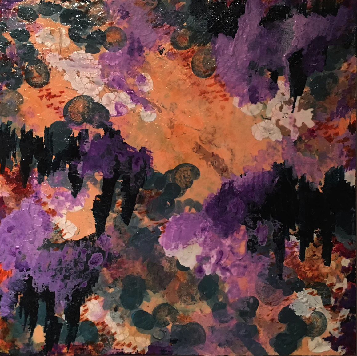 acrylic paint and alcohol ink on wood board 12"x12"