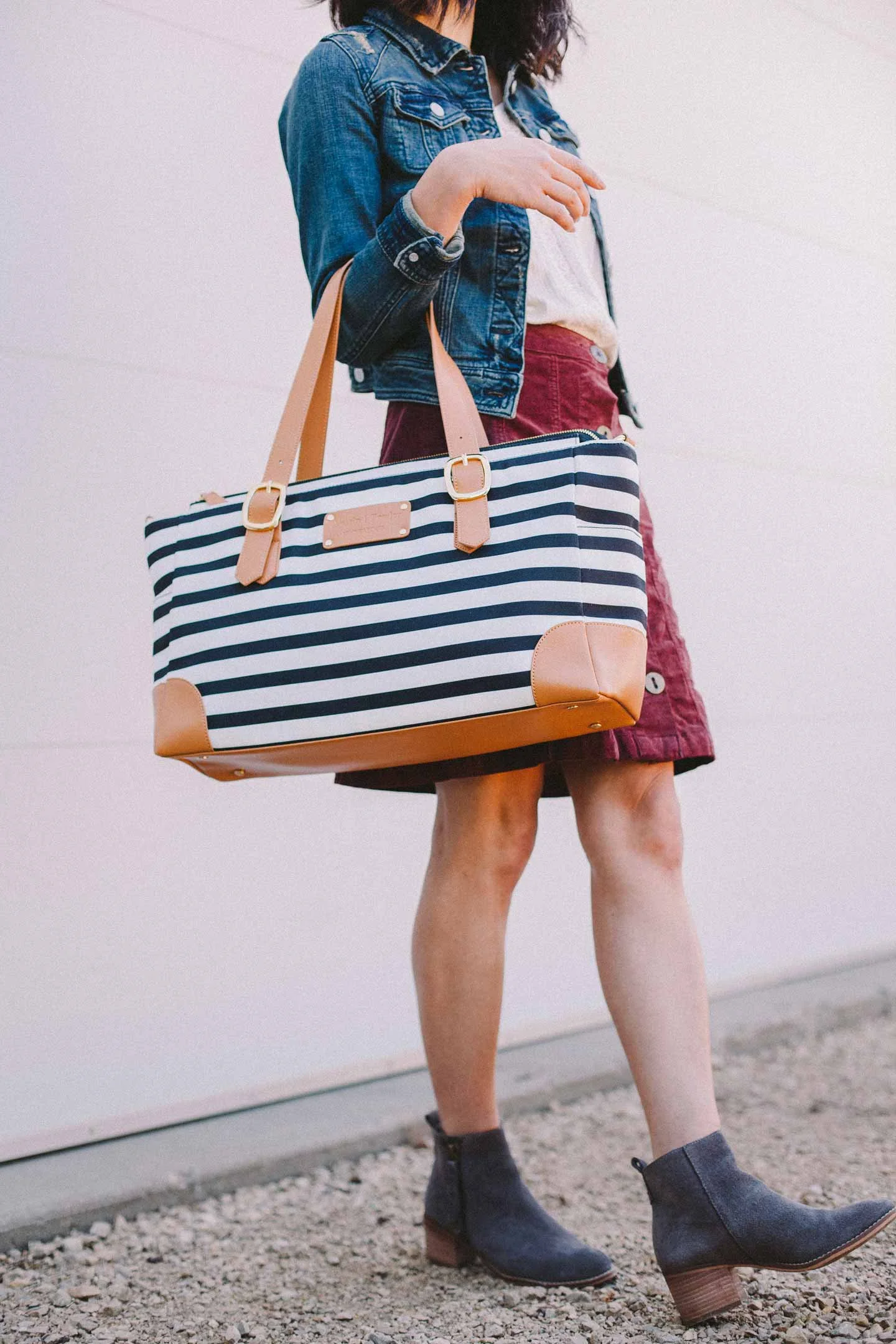 striped diaper bag